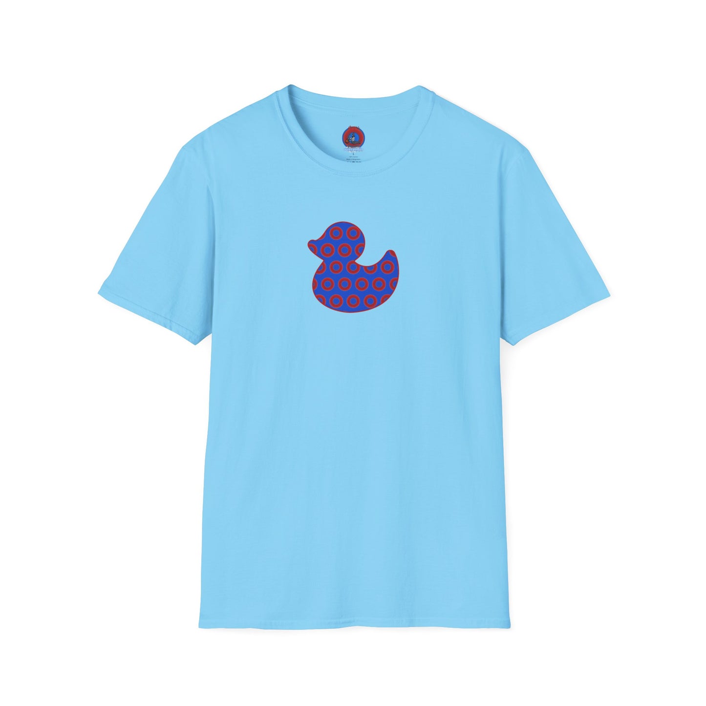 Classic Donut Tee - Unisex Soft-Style - "Rubber Ducky Bath Time Donut" - vivid red/blue donut pattern - variant 3
