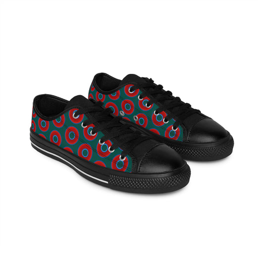Men's Cushiony Convectors - Low Top - large red vivid donut print w/steel green background