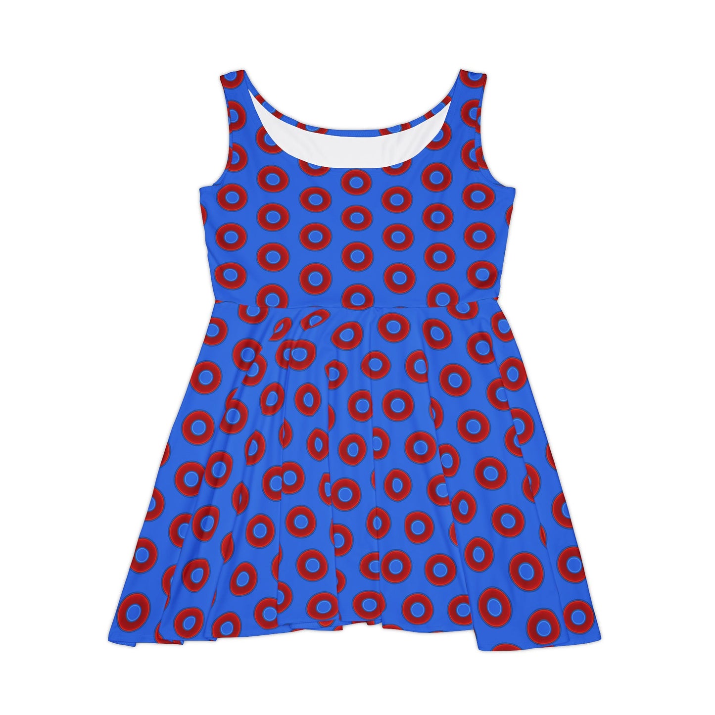 Women's Skater Donut Dress - vivid red donut print w/medium royal blue background