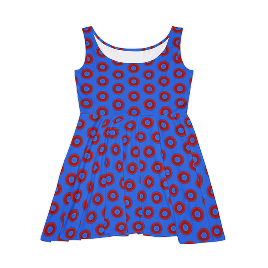 Women's Skater Donut Dress - vivid red donut print w/medium royal blue background