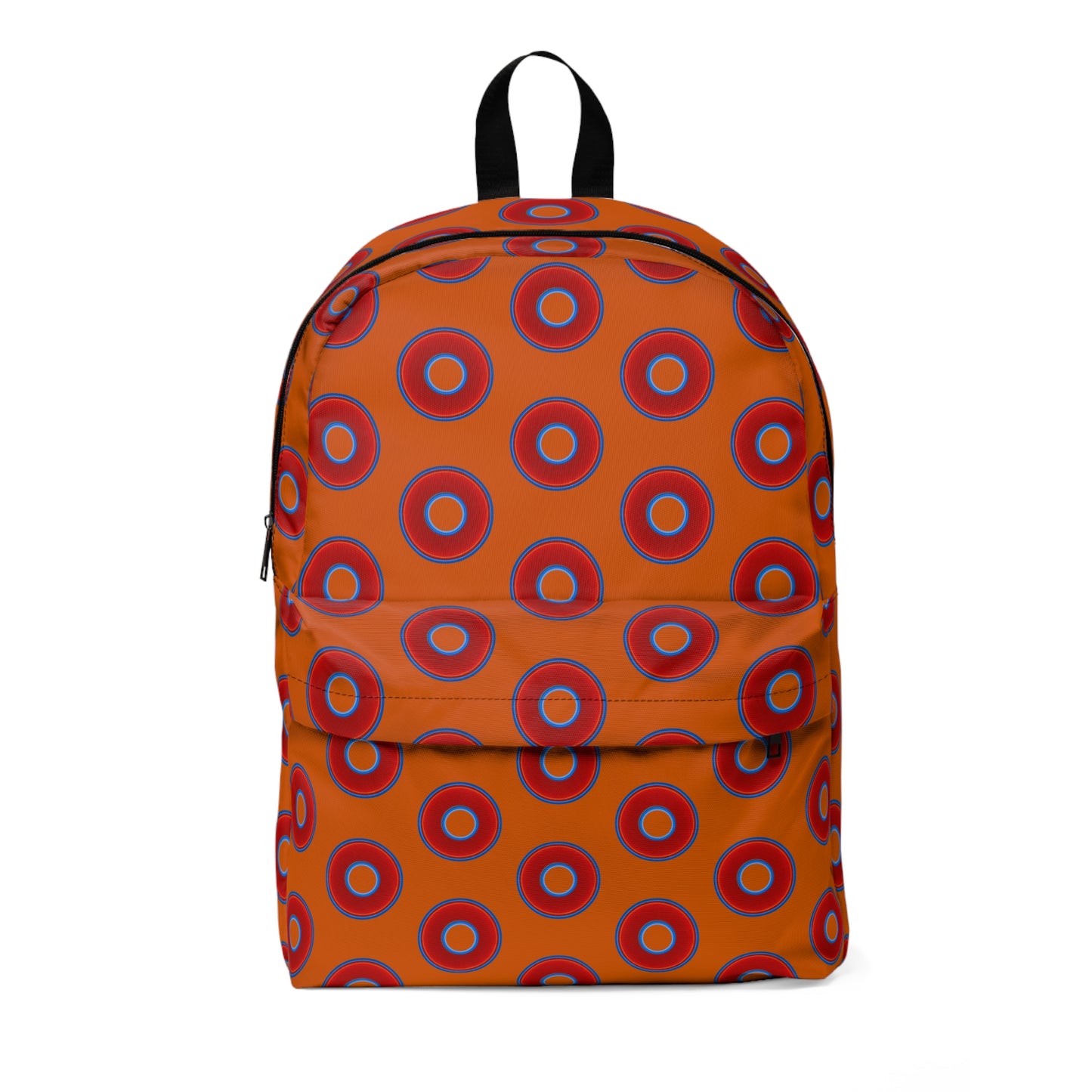Donut Backpack - red vivid donuts w/dark orange background