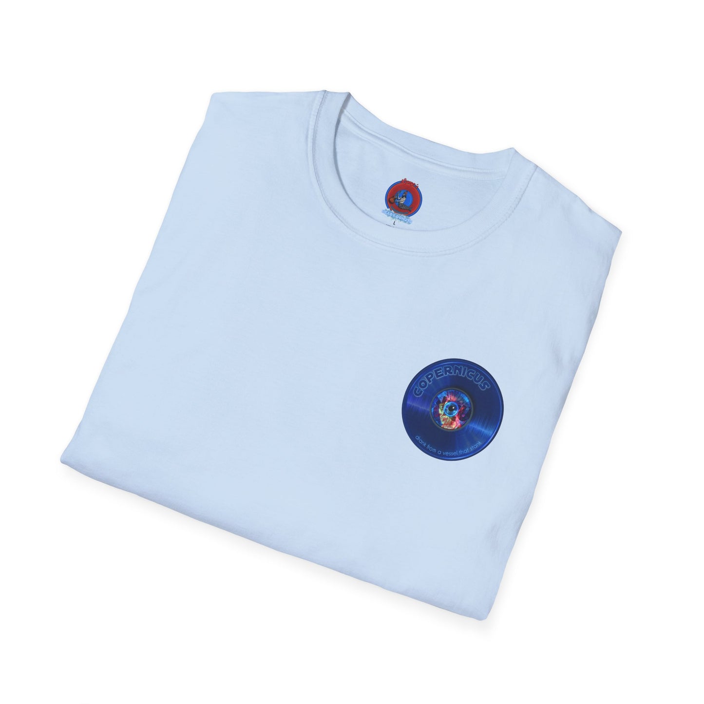 Classic Donut Tee - Unisex Soft-Style - "Drunken Copernicus" - series 1.0 - variant 1 - blue donut