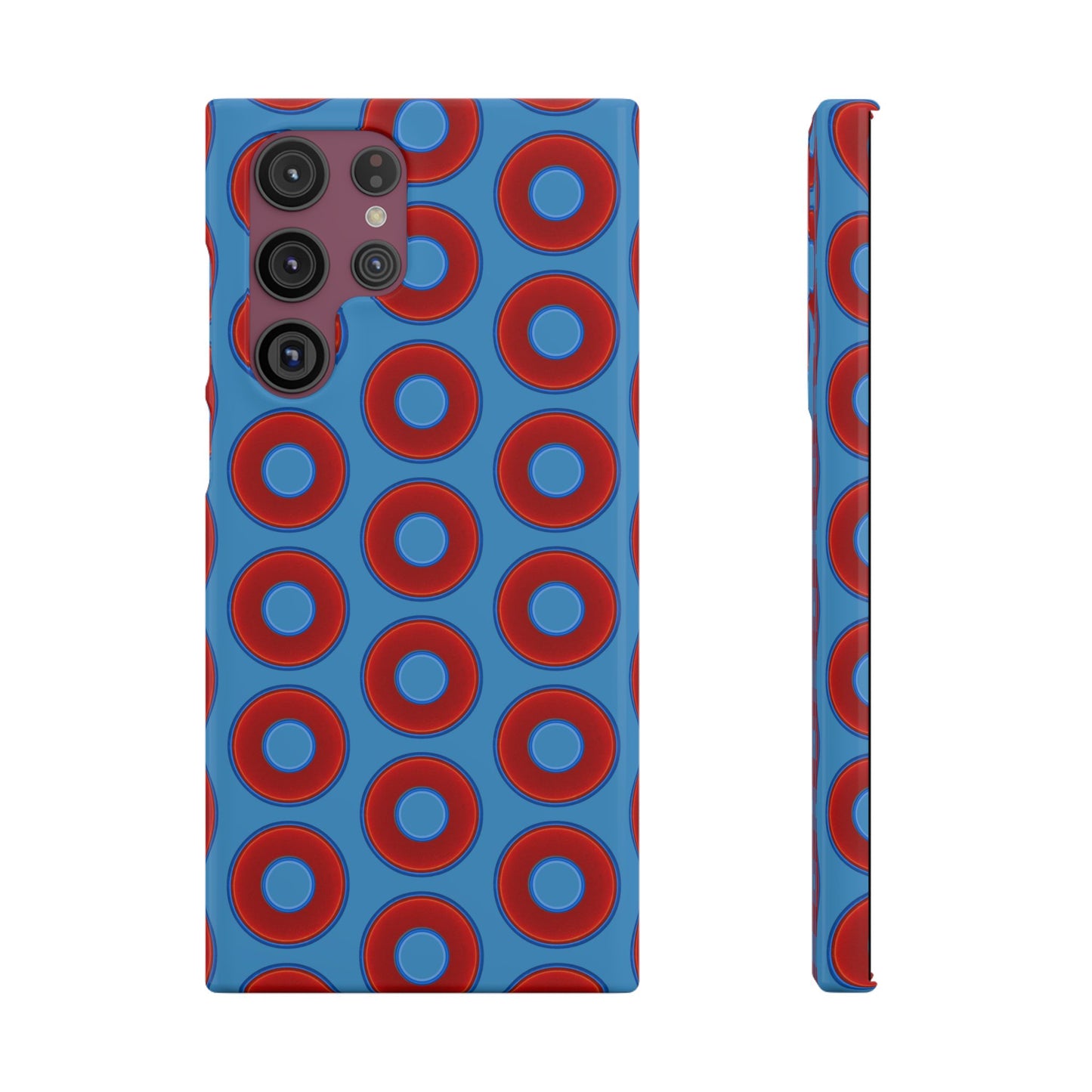 Lumpy Donut Snap Case - red vivid donut print w/light steel blue background