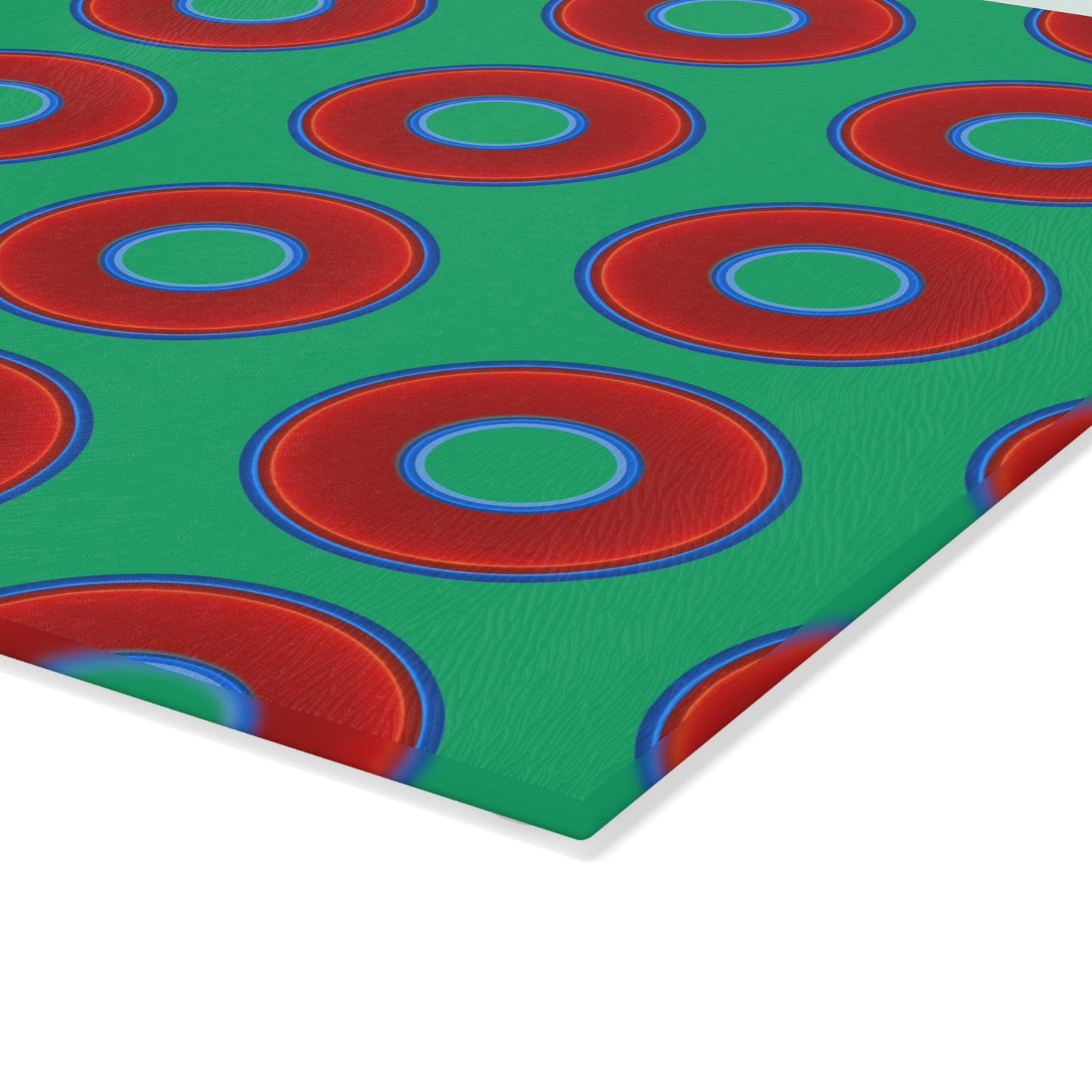 My Friend's Cutting Board - vivid red donuts w/jade green background