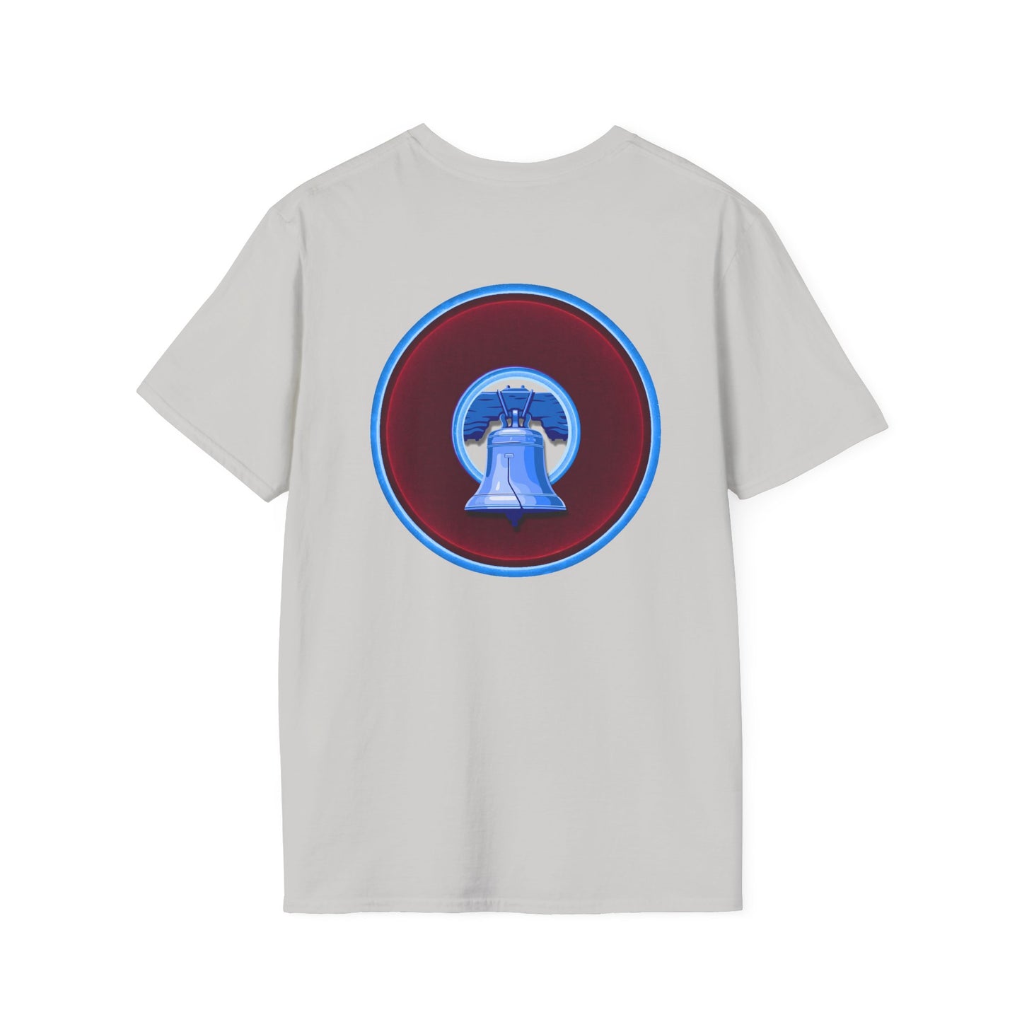 Classic Donut Tee - Unisex Soft-Style - "Brotherly Donuts Jawn" - vivid dark purple-red/light blue donut