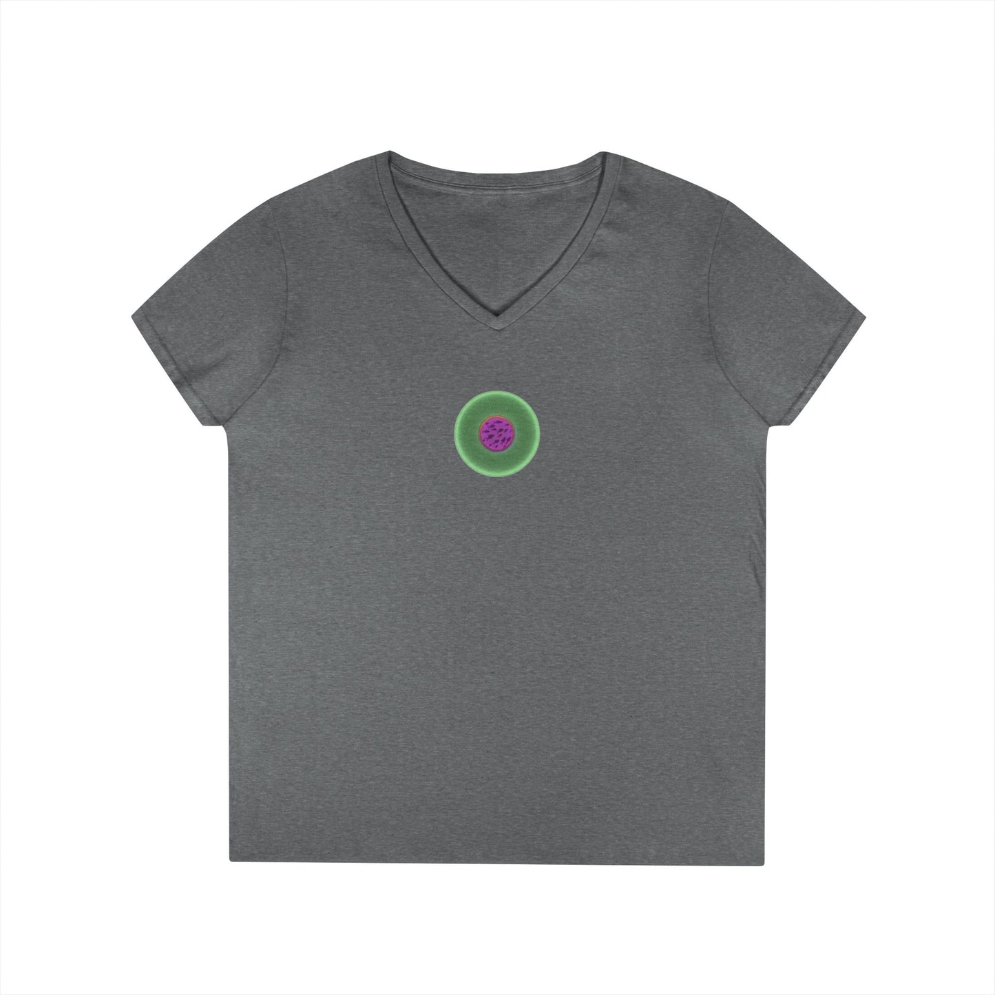 Women's Donut V-Neck Tee - "If I'm Swimming By" - variant 3 - light green/magenta phatty donut w/