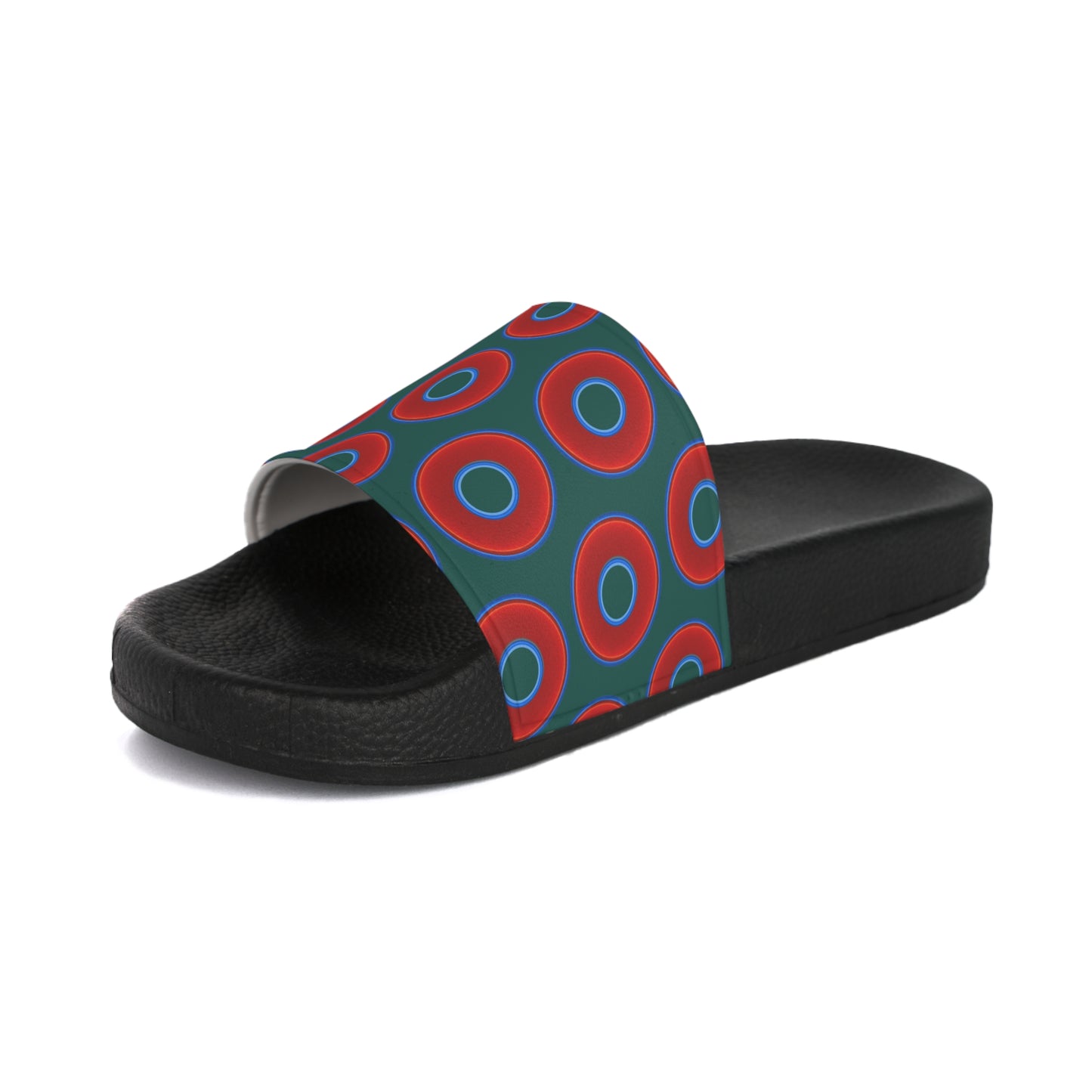 Men's Lumpy Sandals - slip-ons - red vivid donuts w/dark Fenway green background