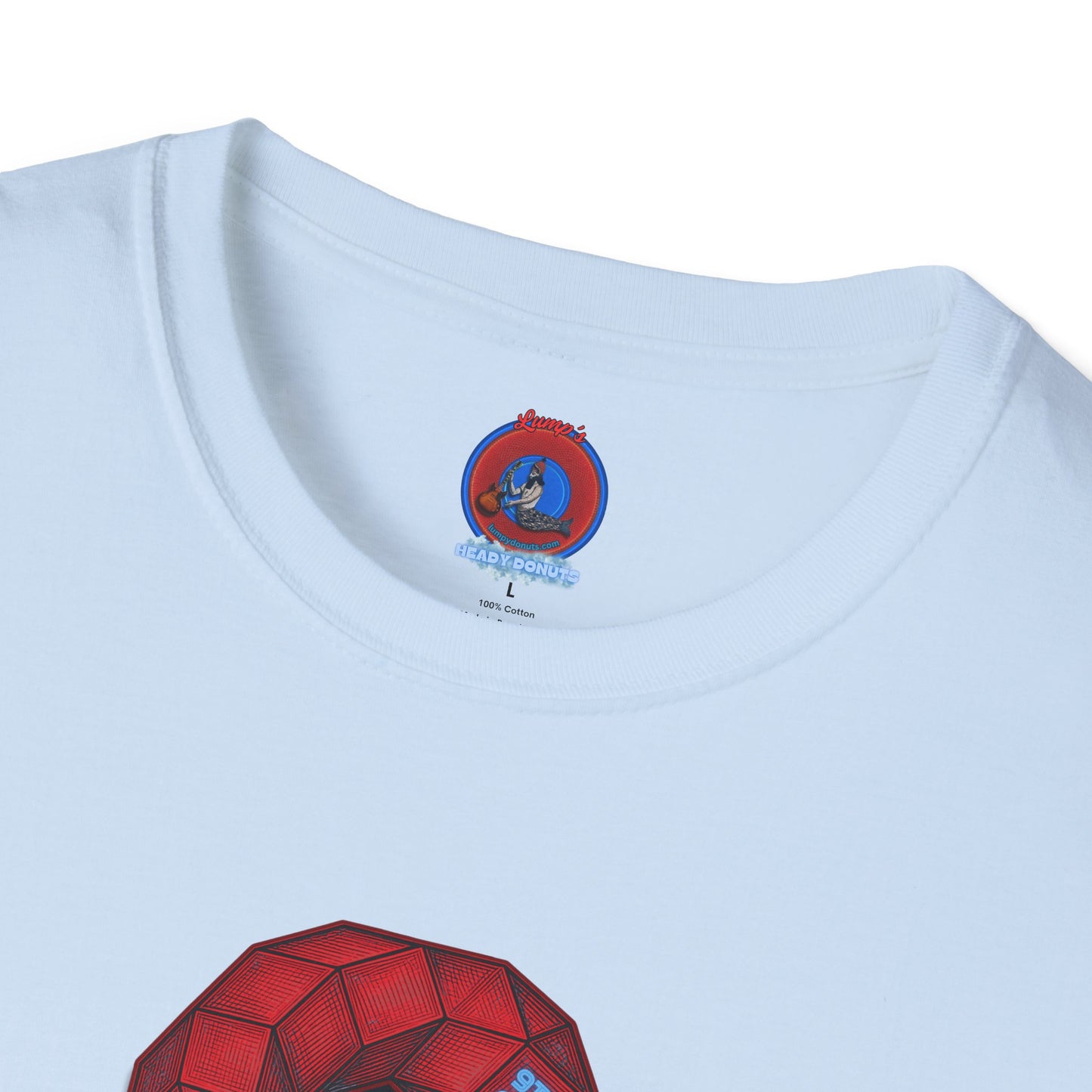Classic Donut Tee - Unisex Soft-Style - "The 9th Donut" - rustic red/blue cubed donut - variant 2