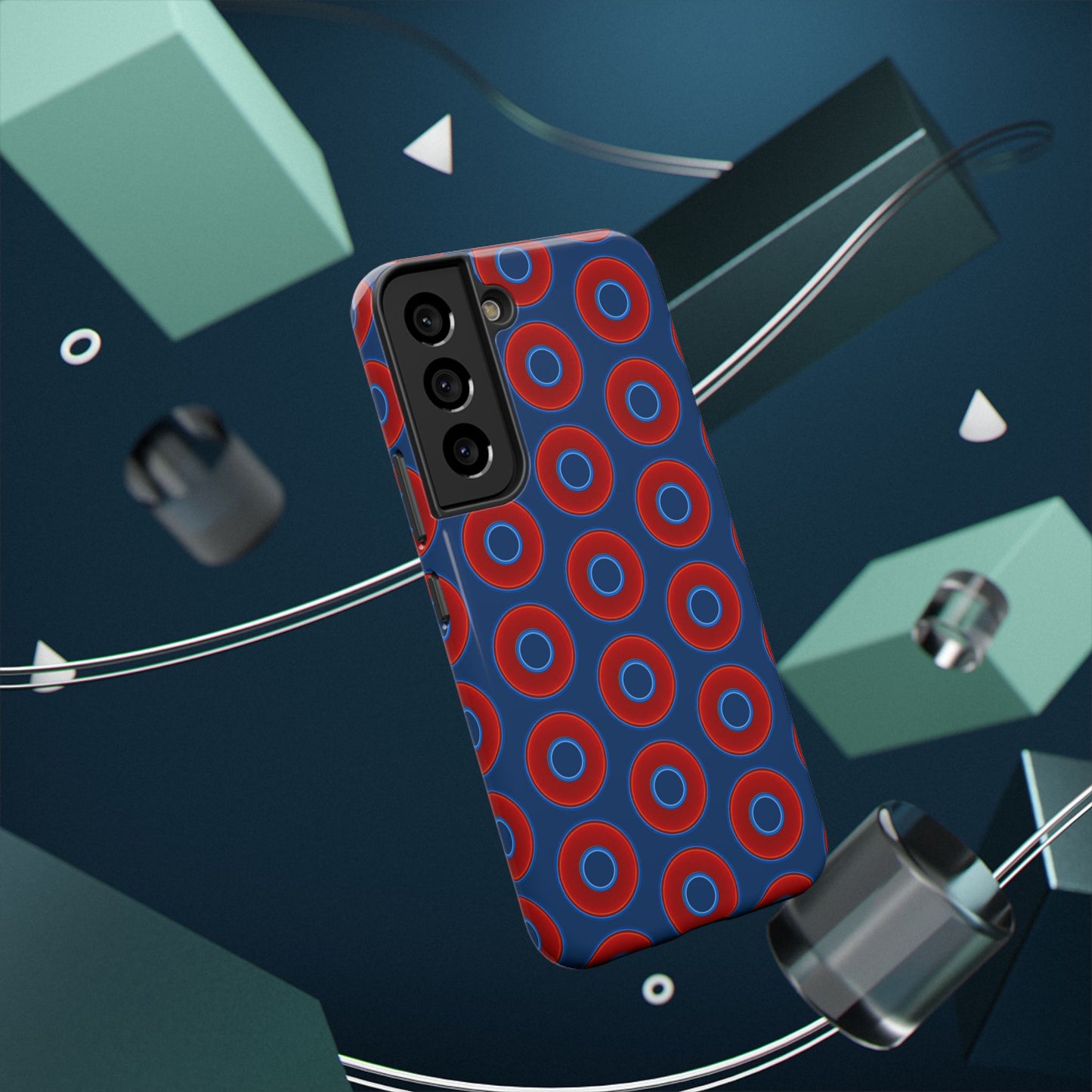 Impact-Resistant Lumpy Donut Case - red vivid donut print w/Atlantic navy blue background