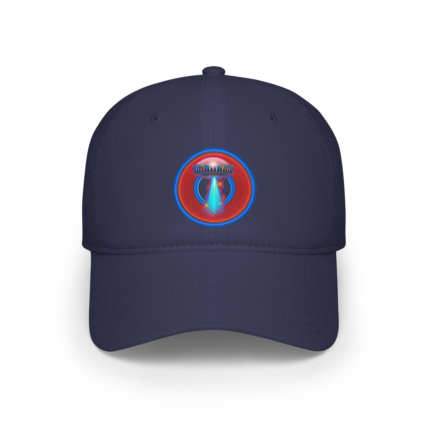 Lumpy Donut Baseball Cap - "They Serve Donuts on the Mothership Now" - variant 1 - rustic red donut w/