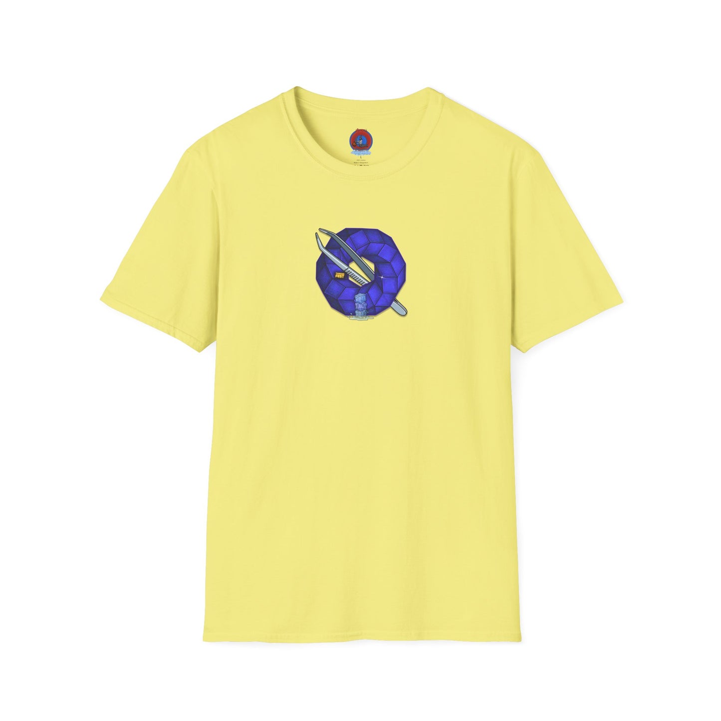 Classic Donut Tee - Unisex Soft-Style - "The Teasing Festivus Donut" - blue rustic cubed donut