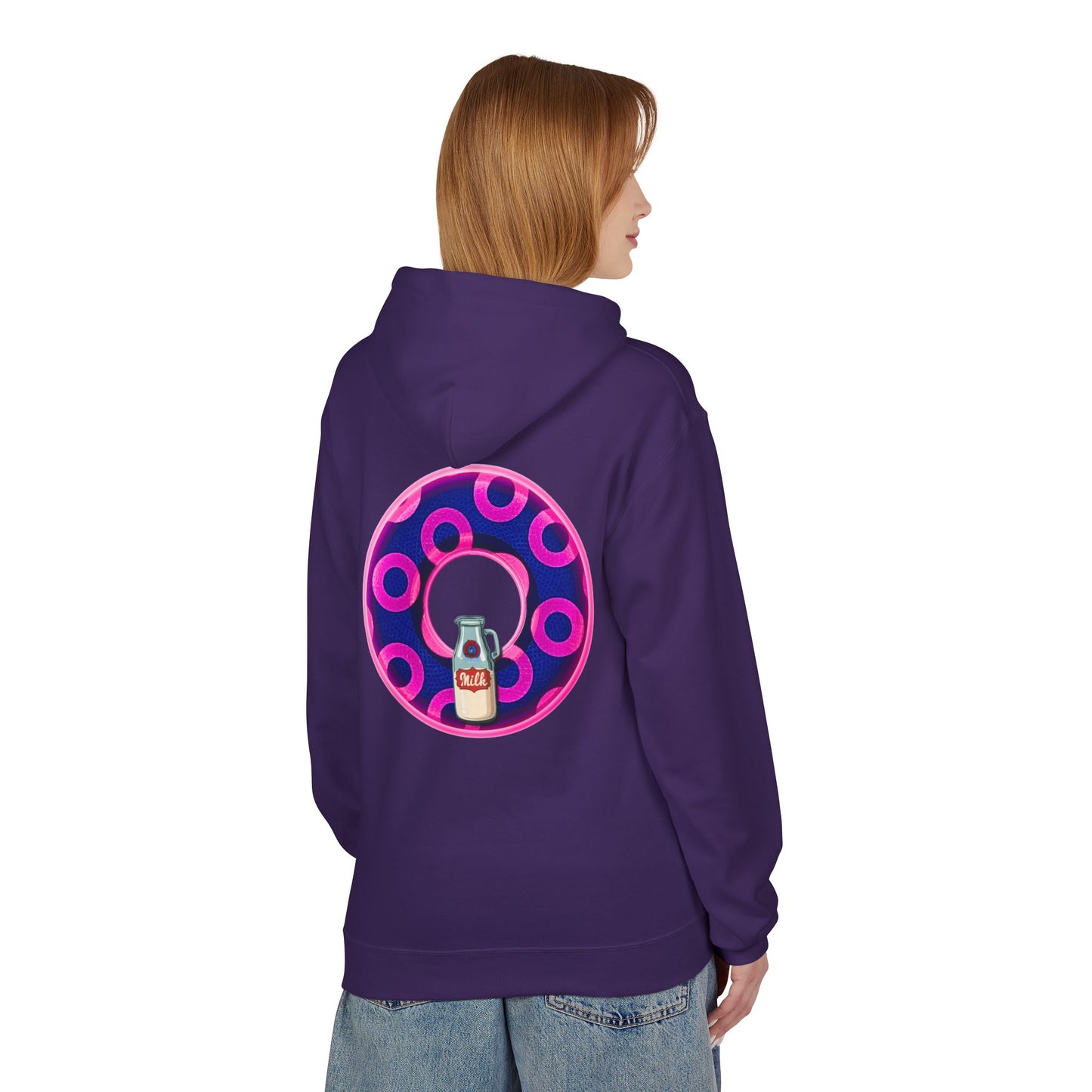Fleece Harry Hoodies [Midweight Soft-style] - "Wooked Cream Dairy - YEMSG Donut" - blue/magenta rustic paradox donut - variant 5