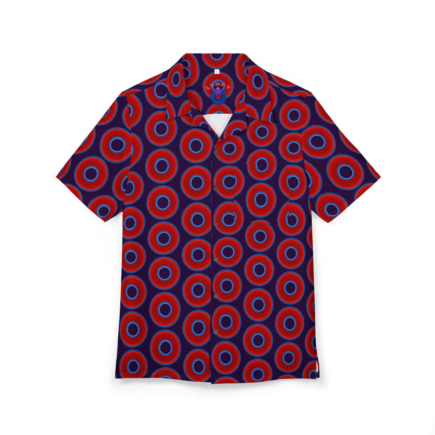 Wilson's 'Epic Hawaiian-Punch' Shirt - vivid red donut print w/midnight purple background [unisex]