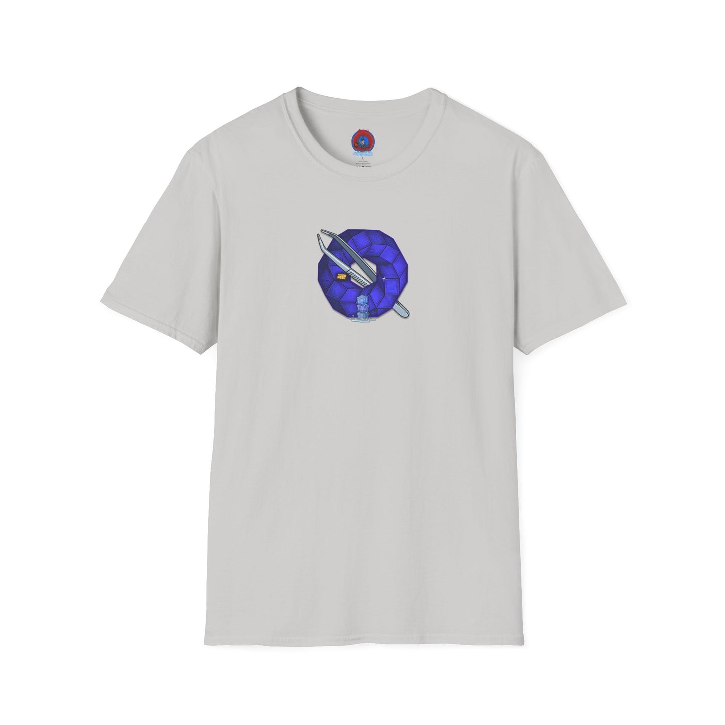 Classic Donut Tee - Unisex Soft-Style - "The Teasing Festivus Donut" - blue rustic cubed donut