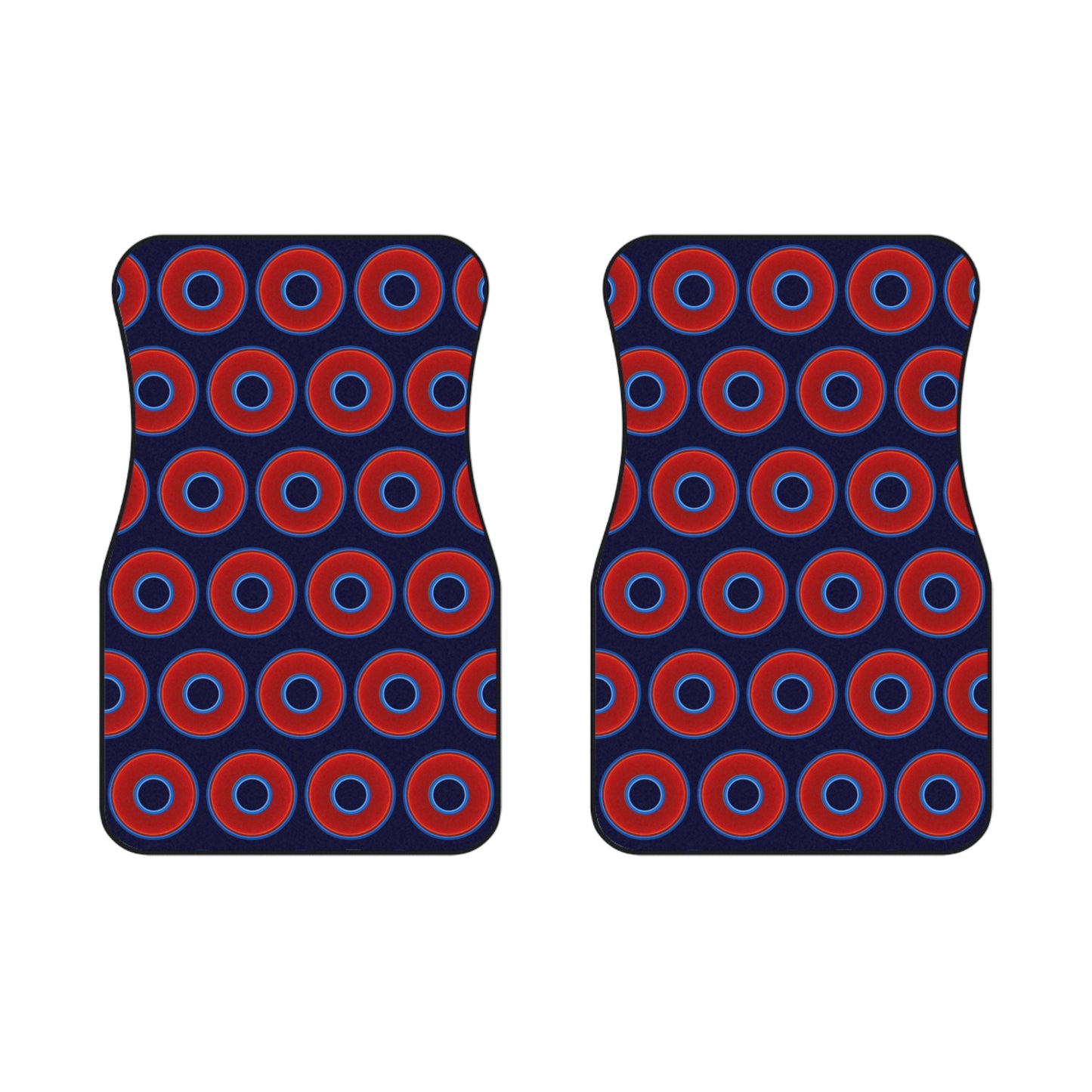 Contacted Car Mats - Set of 2/Front - vivid donut print w/midnight blue background