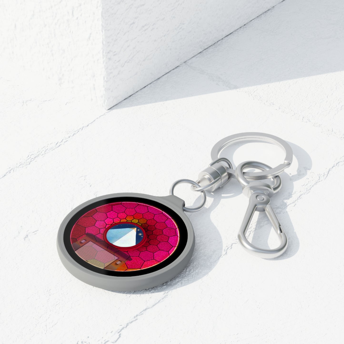 Copy of Lumpy Donut Keychain - "Limestone Donuts so Large" - series 1.0 - variant 8 - magenta hexadonut w/garage
