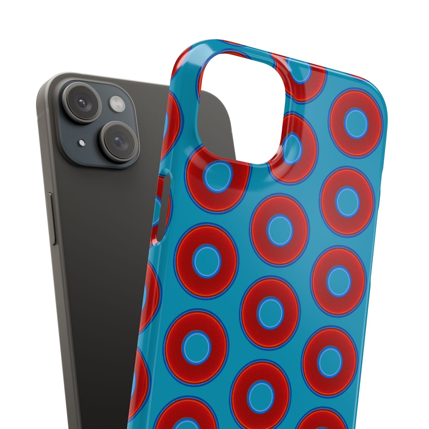 Lumpy Donut Snap Case - red vivid donut print w/aquamarine blue background