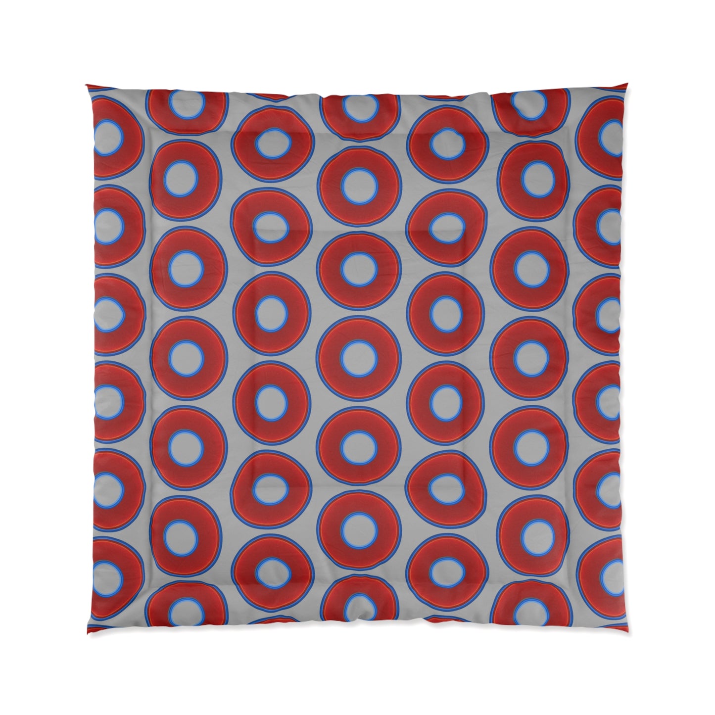 The Very Lumpy Comforter - vivid red donuts w/light gray background