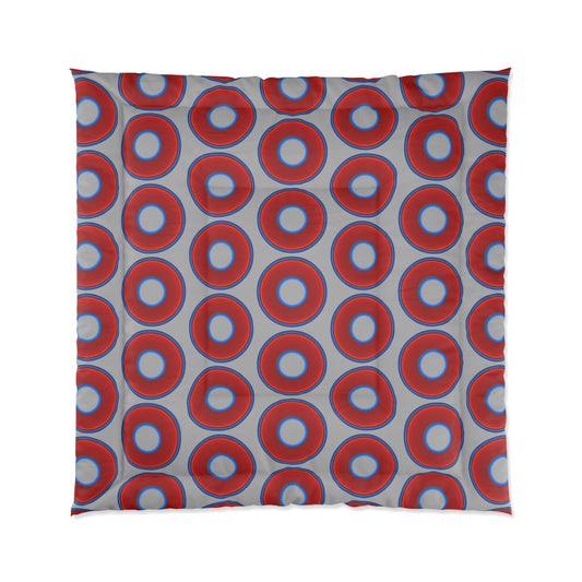 The Very Lumpy Comforter - vivid red donuts w/light gray background