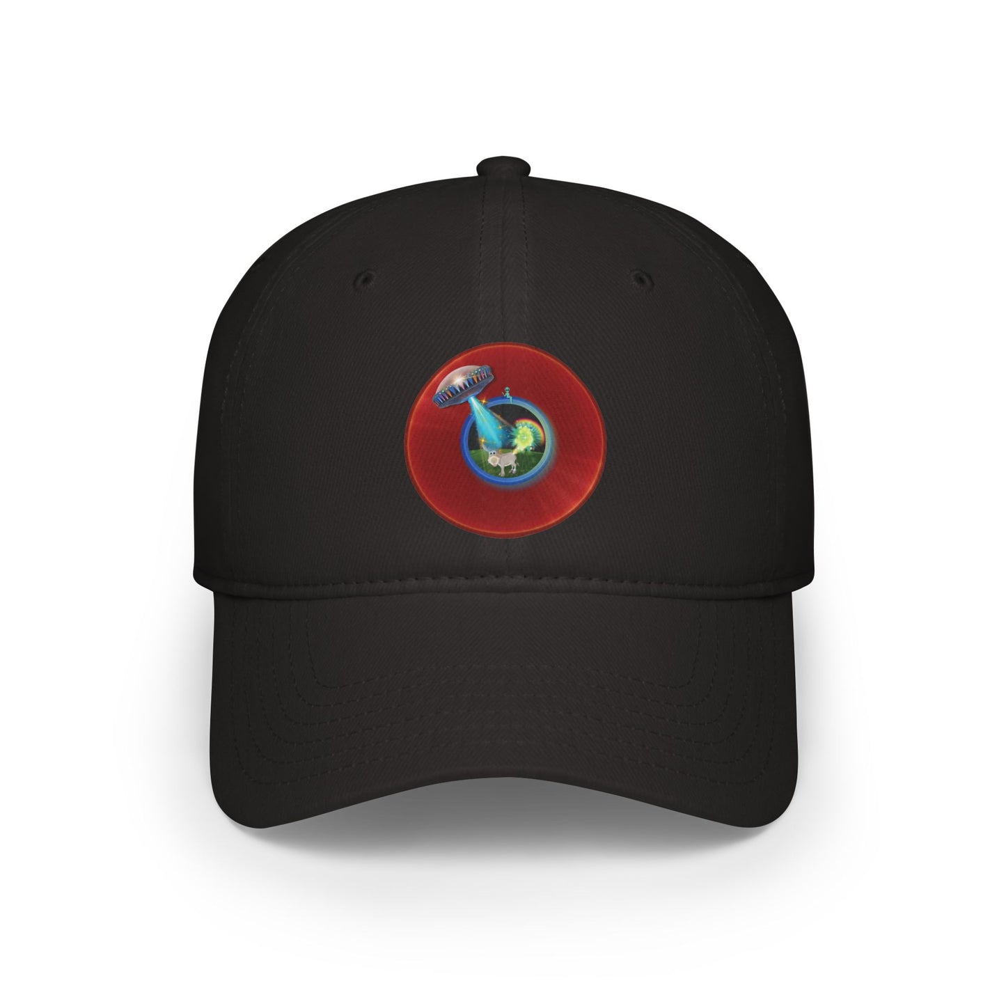 Lumpy Donut Baseball Cap - "Donut Caps? In Tomahawk County?" - variant 1 - vivid red donut w/