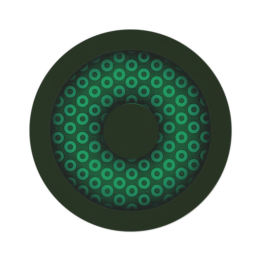 Round Room - 5 ft x 5 ft Lumpy Donut Rug - "Plain Paradox" - green/light green paradoxical donut w/hole & deep forest green background