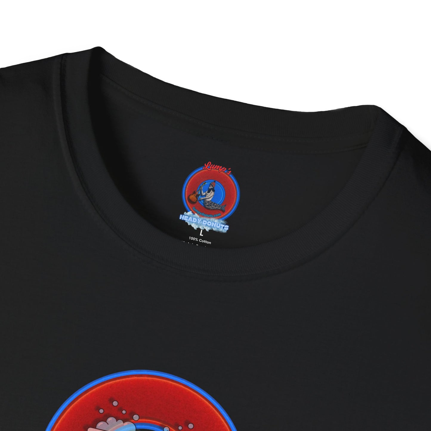 Classic Donut Tee - Unisex Soft-Style - "Rubber Ducky Bath Time Donut" - vivid red/blue donut - w/bathtub - variant 2