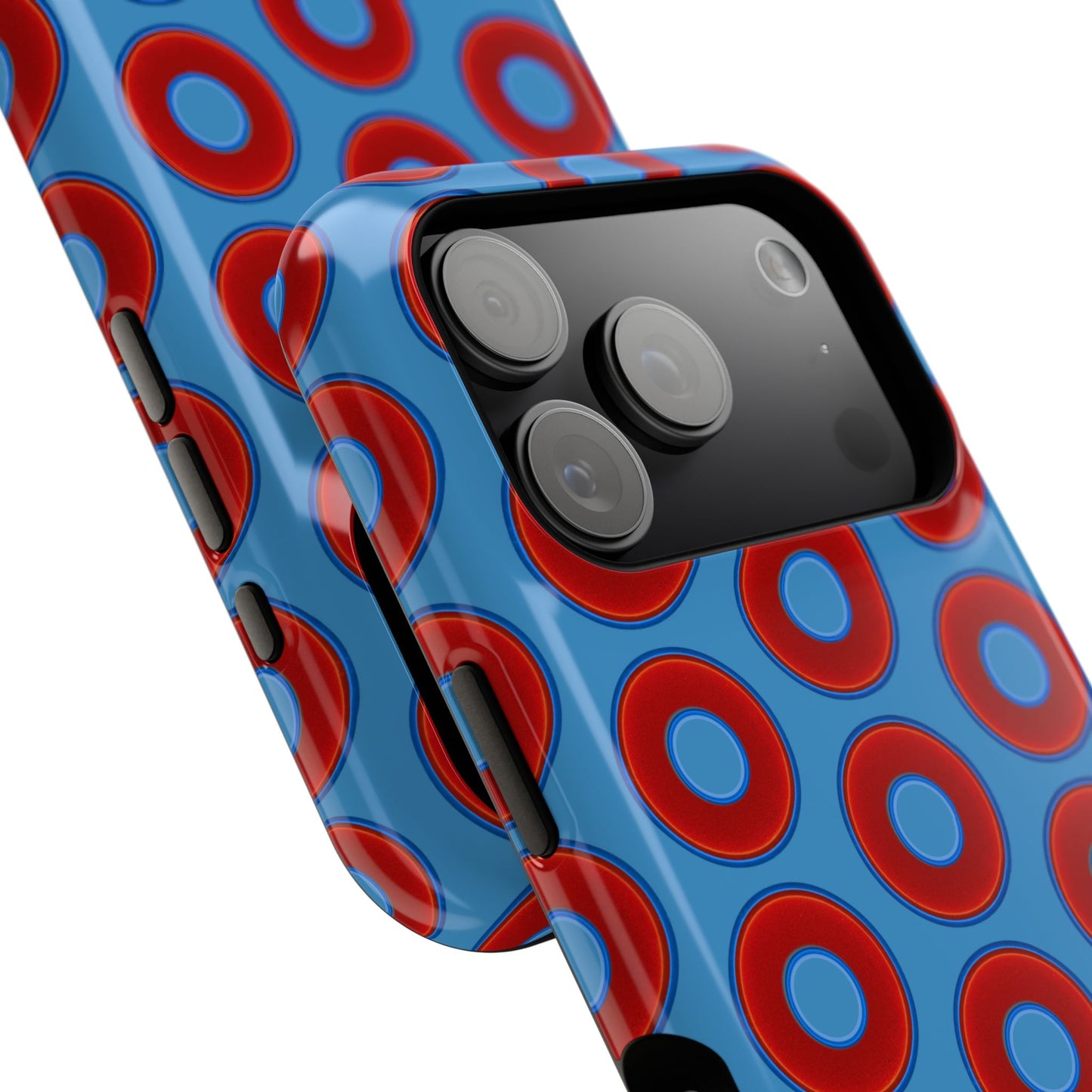 Impact-Resistant Lumpy Donut Case - red vivid donut print w/light steel blue background