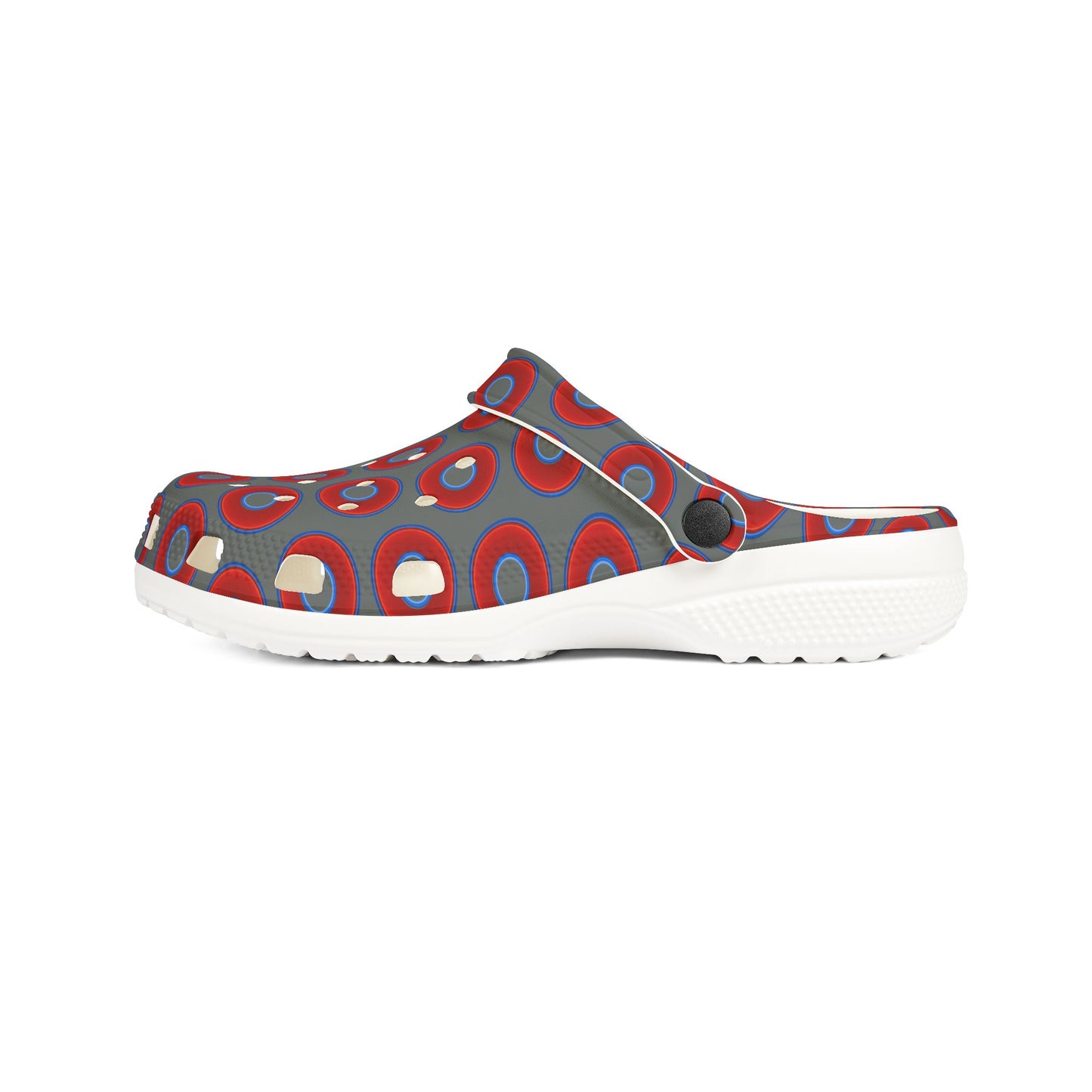 Spatchcocks - donut slip-on shoes - vivid red donuts w/dark gray background [unisex]