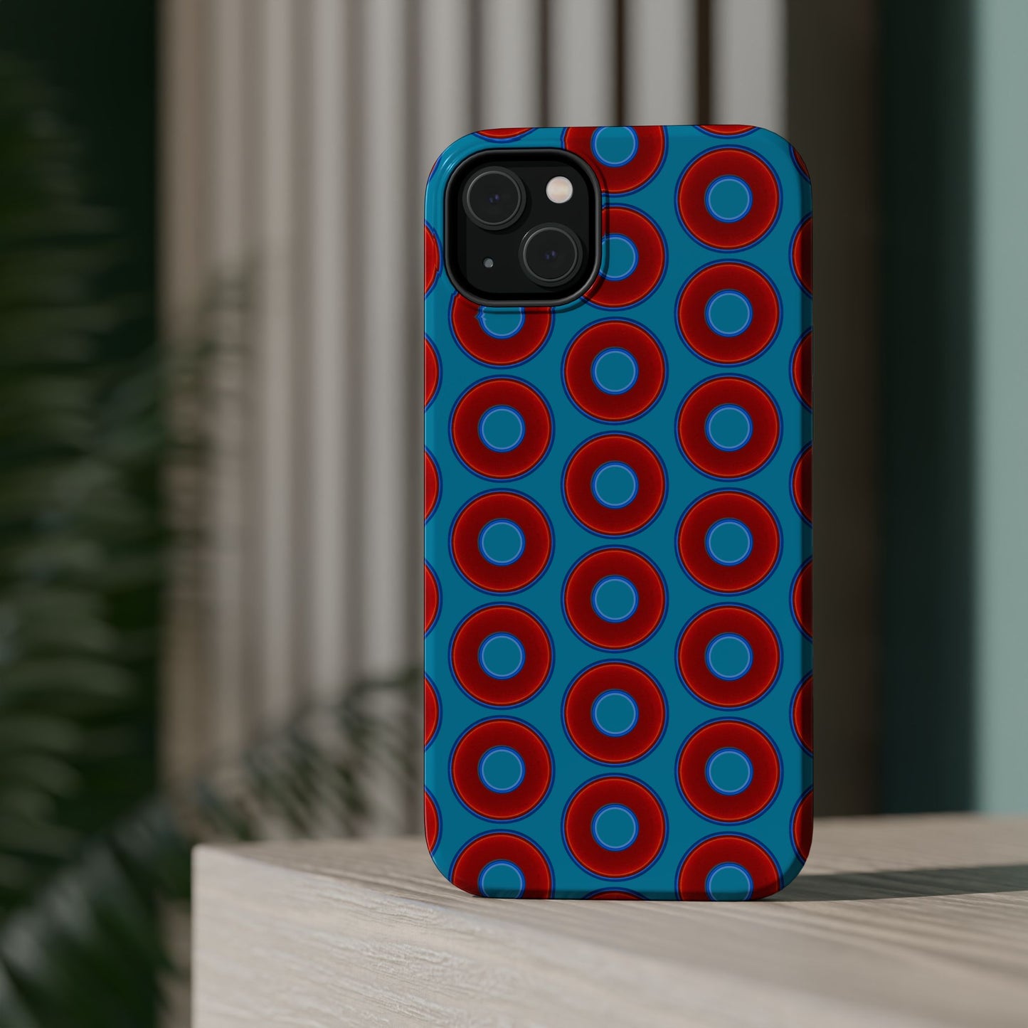 Magnetic Tough Donut Case - red vivid donut print w/aquamarine blue background