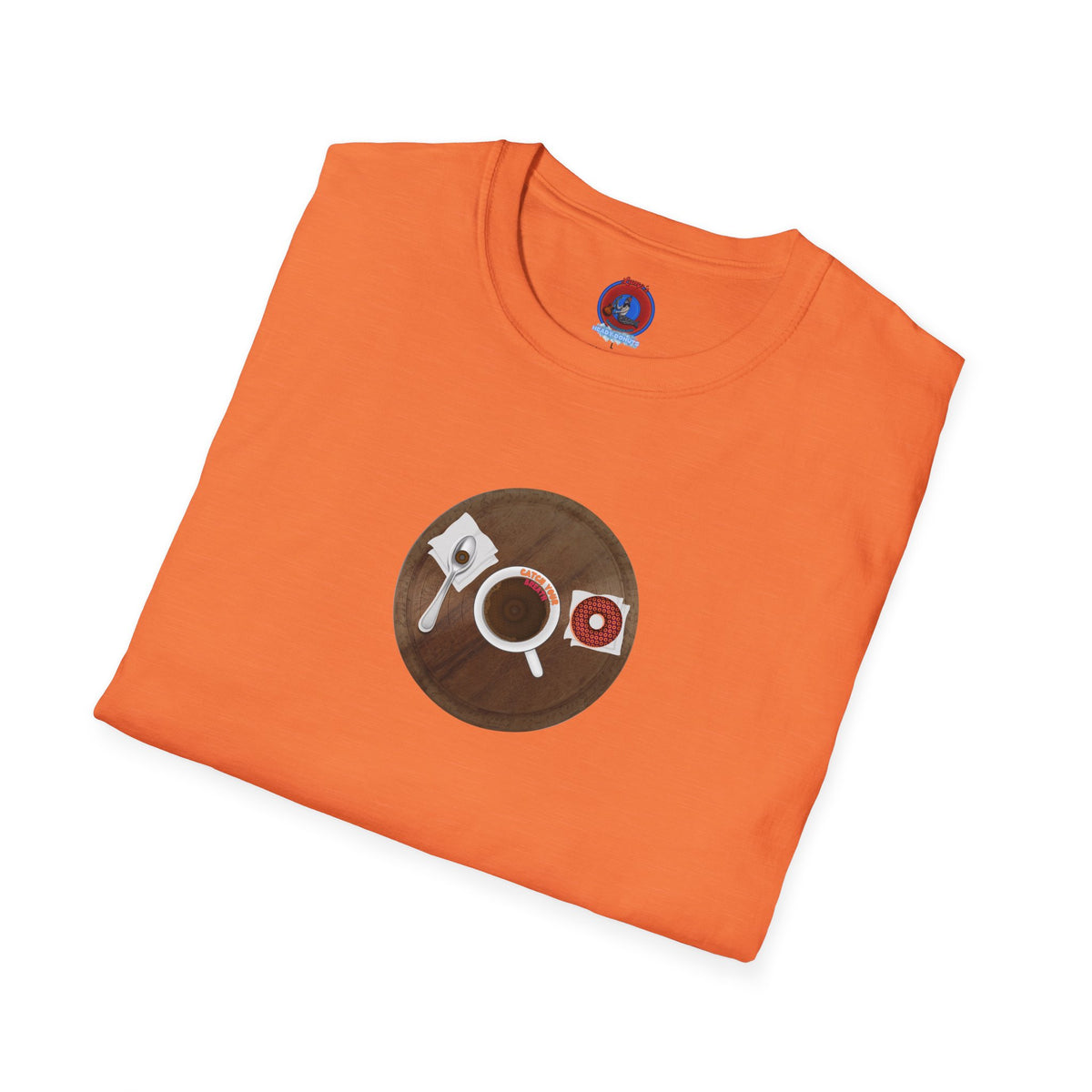 Classic Donut Tee - Unisex Soft-Style - "Coffee With My Donuts" - wooden table donut