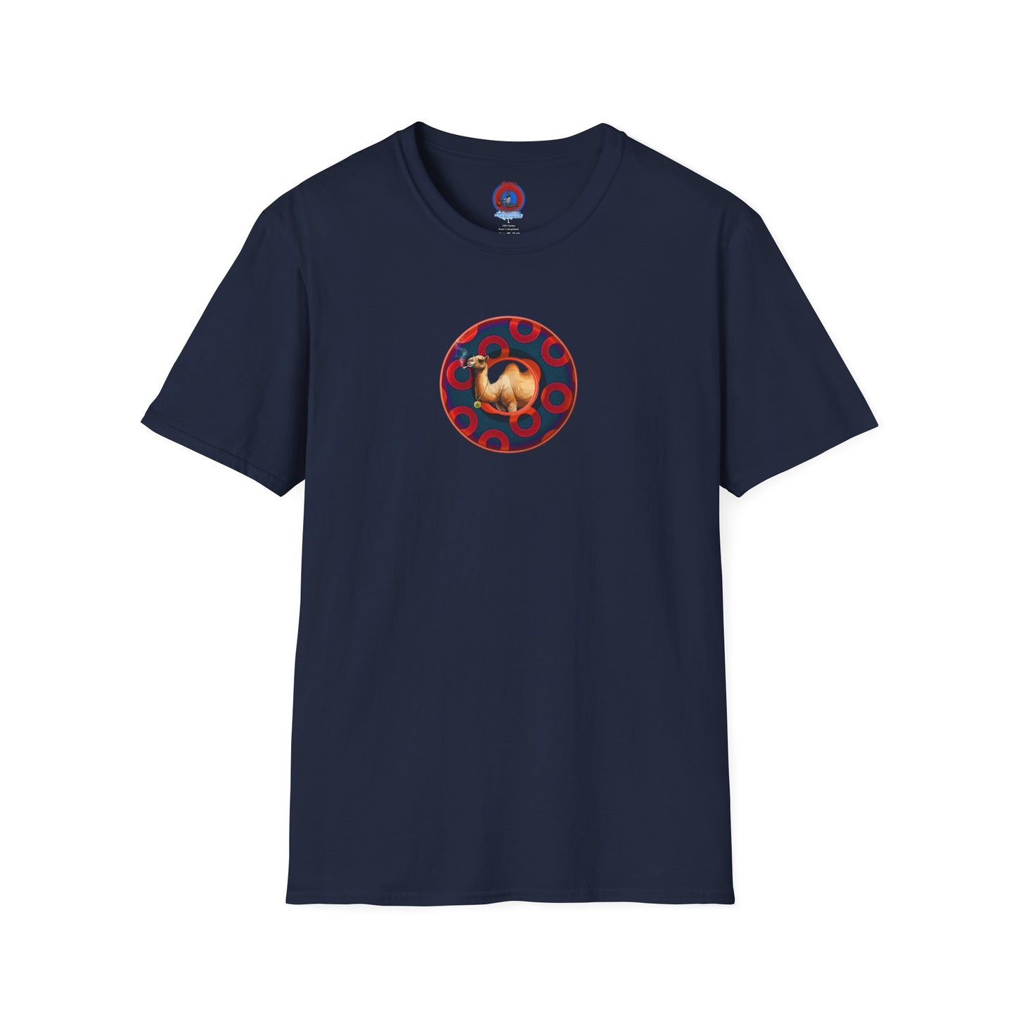 Classic Donut Tee - Unisex Soft-Style - "Joe Camel's Super Cool Donut" - rustic paradox donut - dark navy/red donuts
