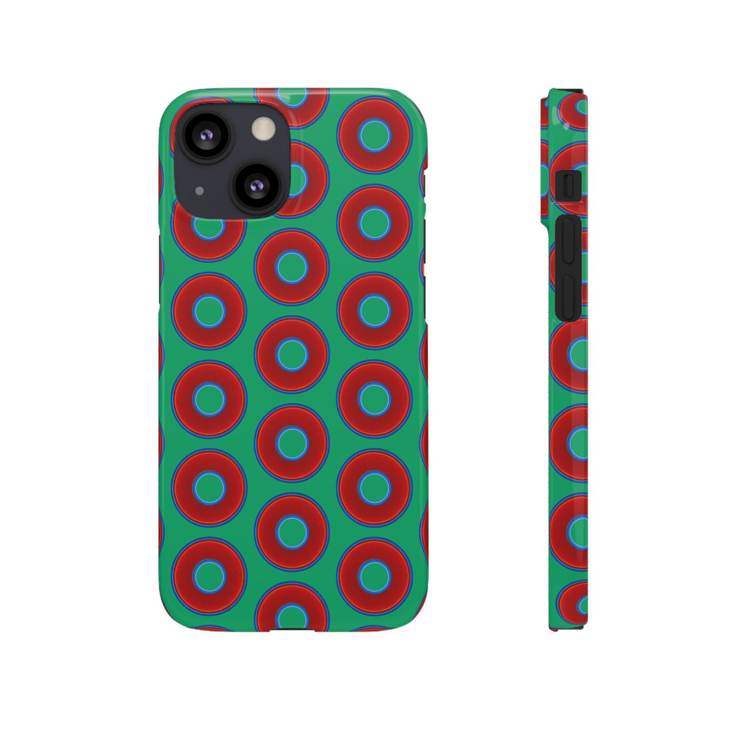 Lumpy Donut Snap Case - red vivid donut print w/jade green background
