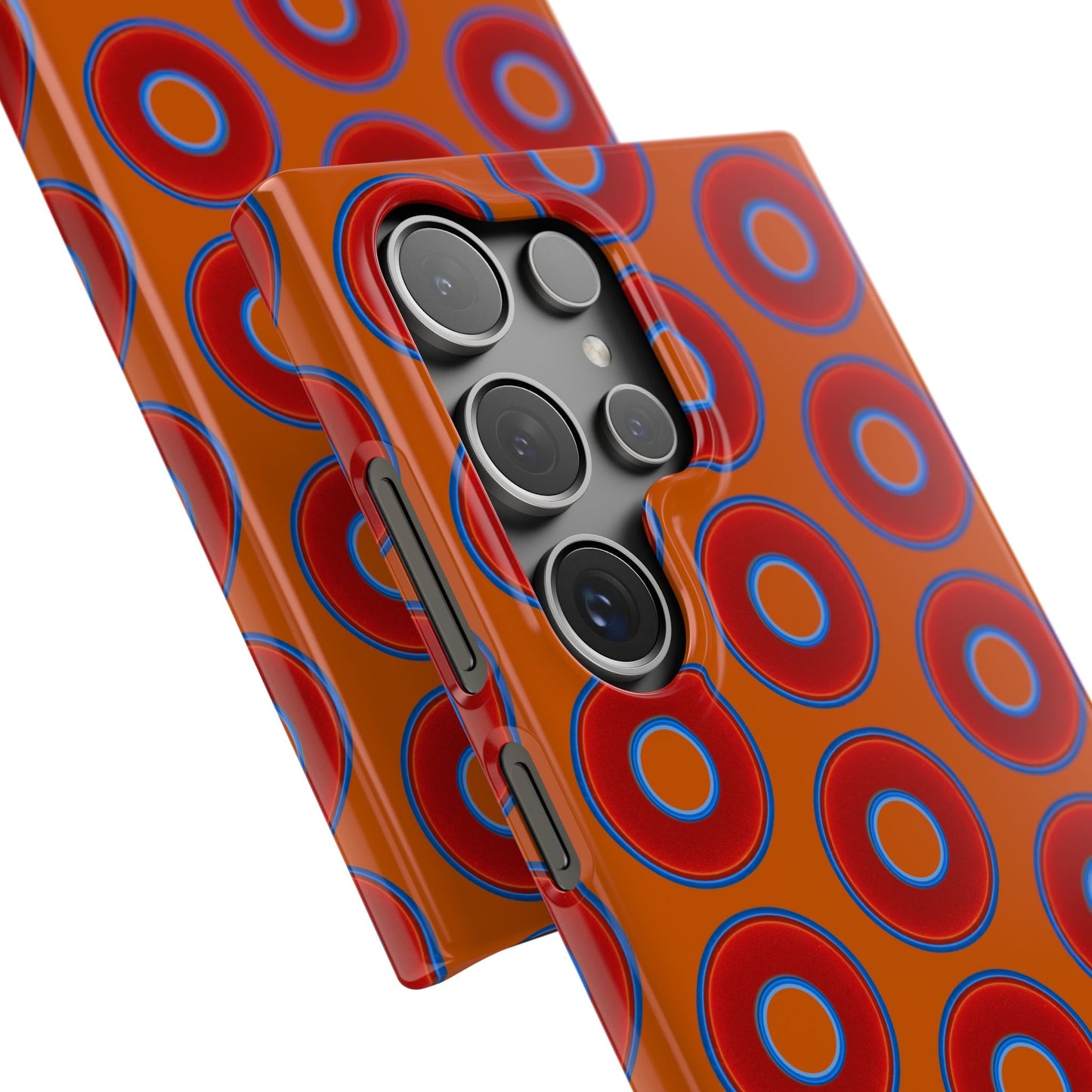 Lumpy Donut Snap Case - red vivid donut print w/dark orange background