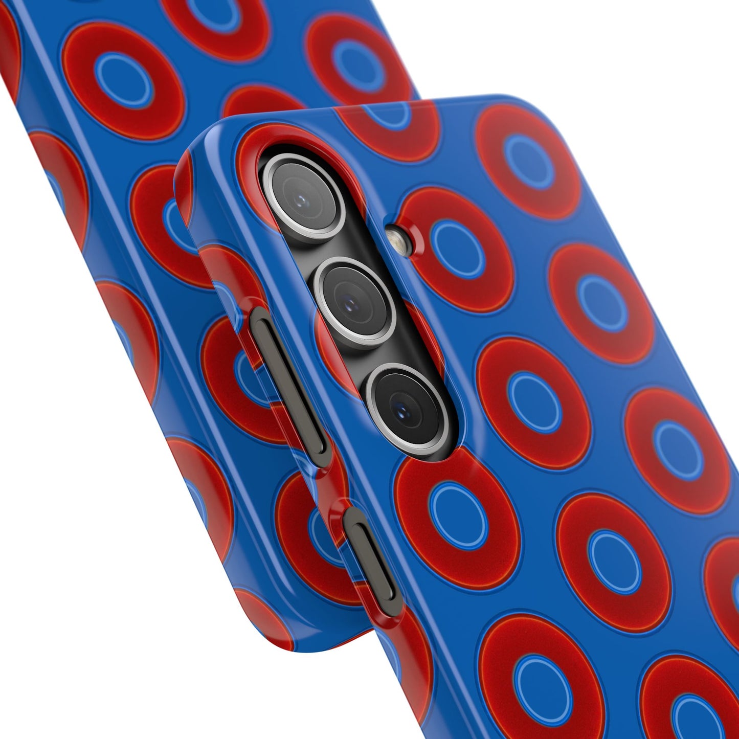 Lumpy Donut Snap Case - red vivid donut print w/dark royal background