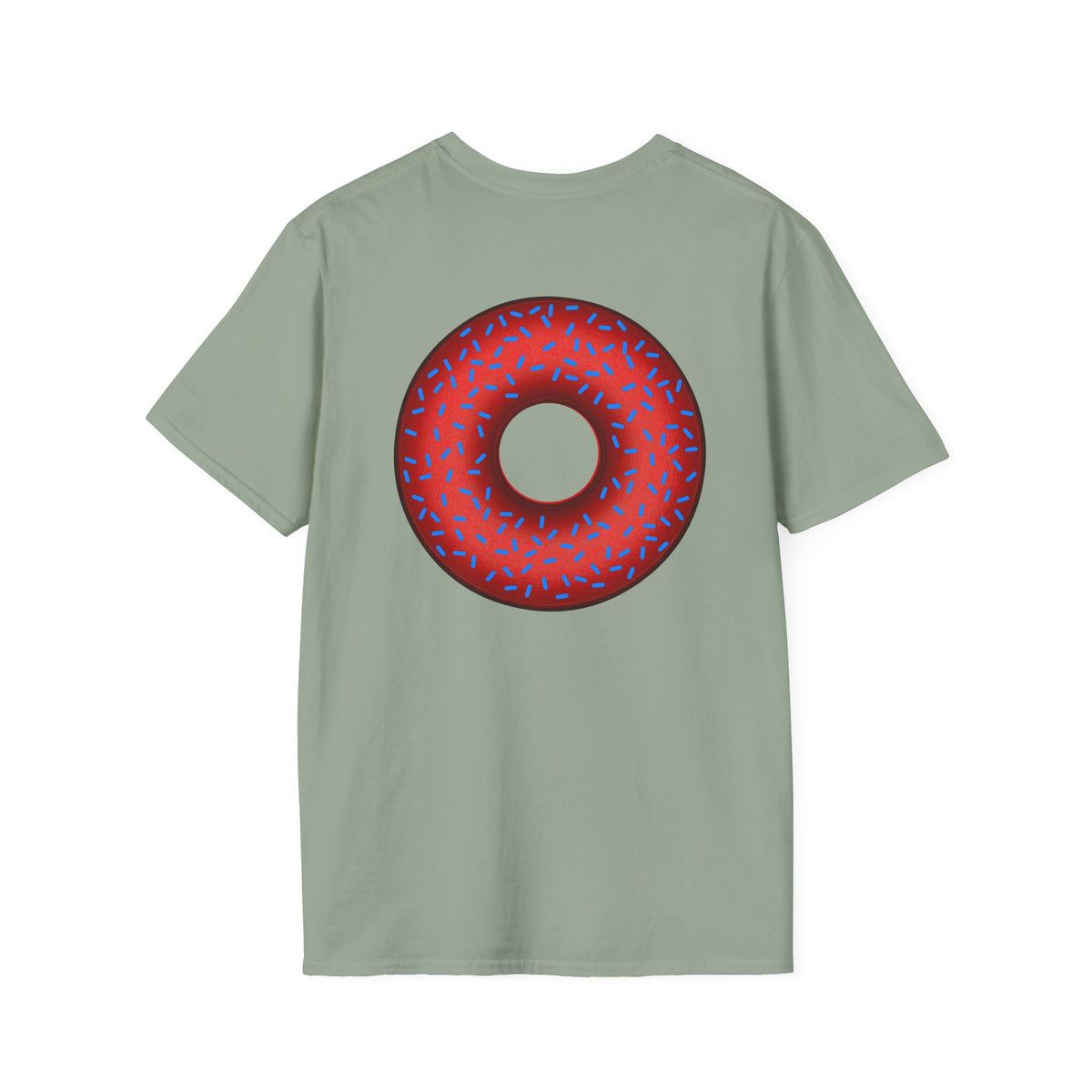 Classic Donut Tee - Unisex Soft-Style - "Plain Plump Donut w/" - plump red donut w/blue sprinkles
