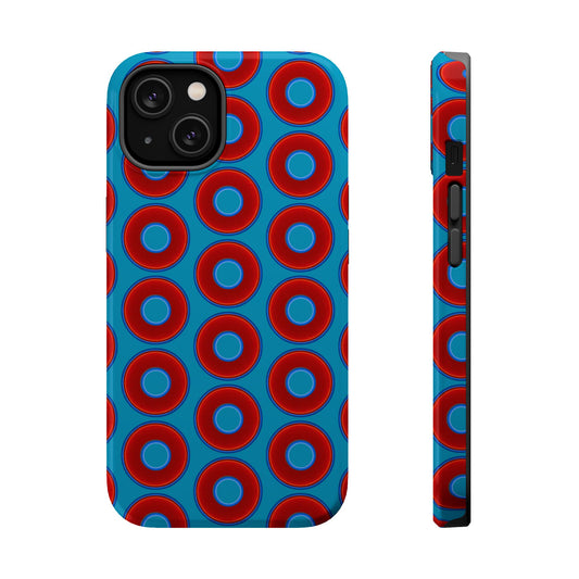 Magnetic Tough Donut Case - red vivid donut print w/aquamarine blue background