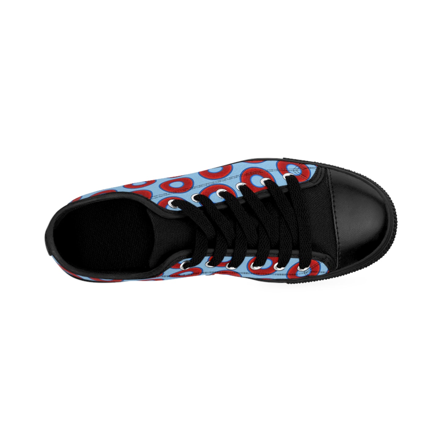 Men's Cushiony Convectors - Low Top - large red vivid donut print w/sky blue background