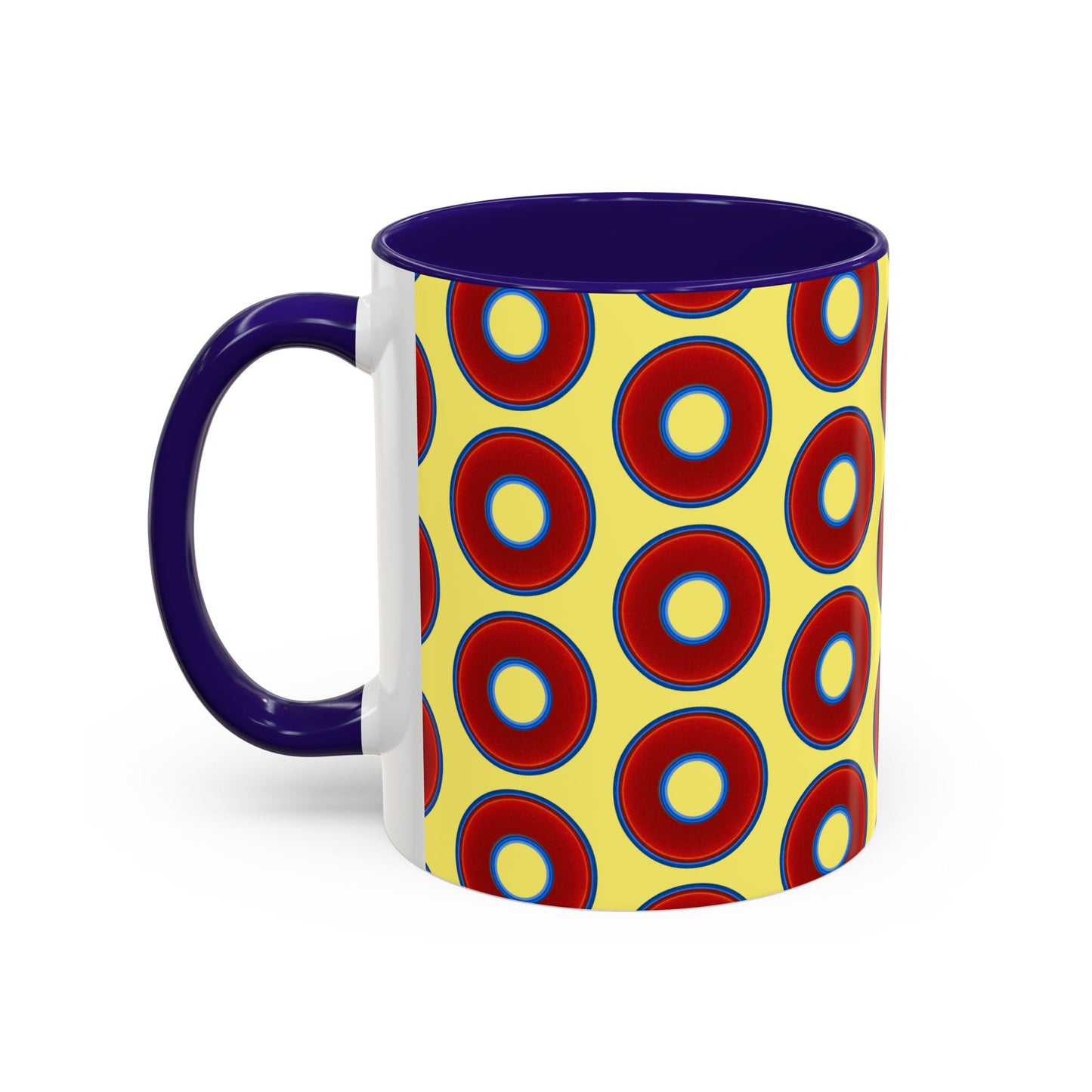 Lump's Grumpy Coffee Mug - vivid red donuts w/yellow background