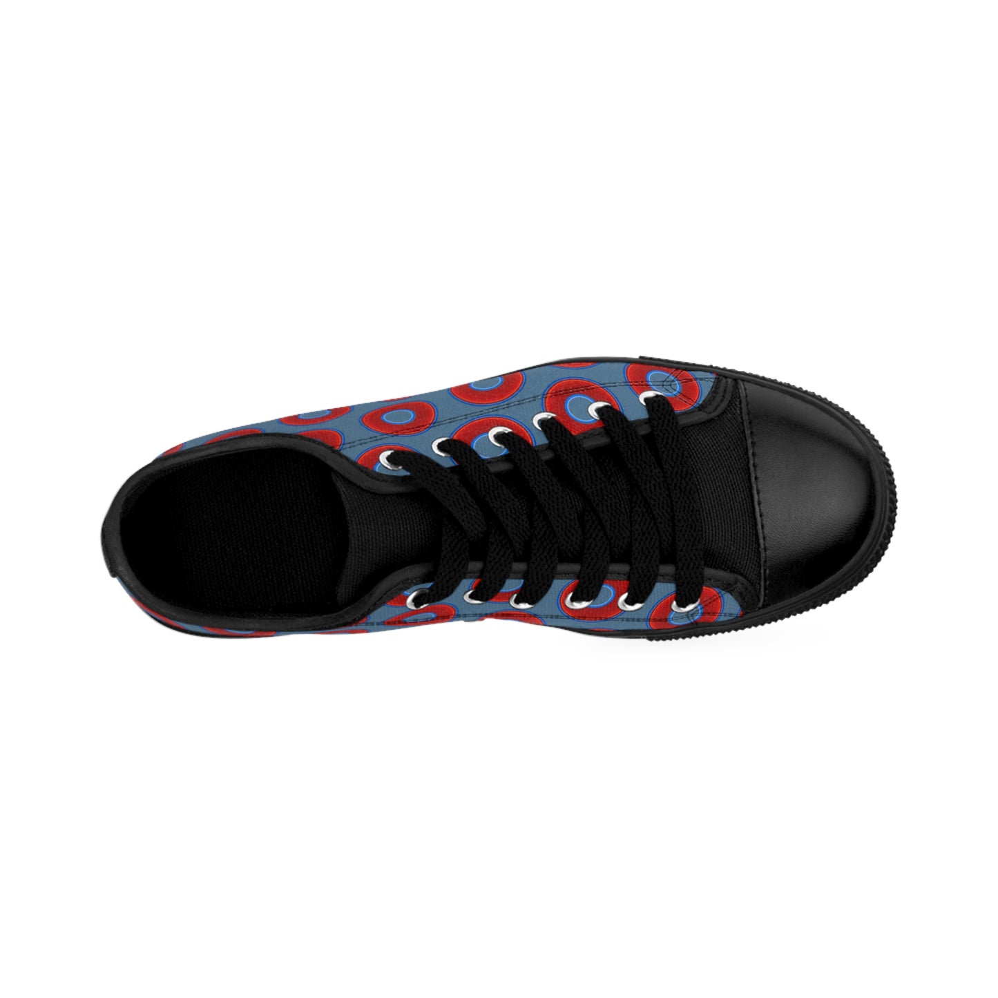 Men's Cushiony Convectors - Low Top - large red vivid donut print w/steel blue background