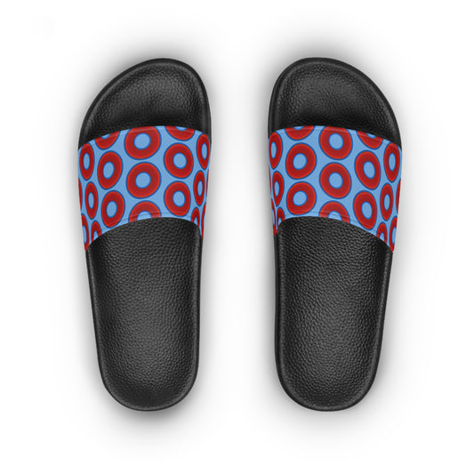 Lumpy Sandals - slip-ons - red vivid donuts w/light blue background