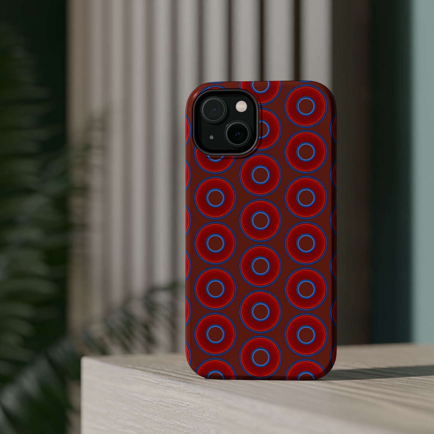 Magnetic Tough Donut Case - red vivid donut print w/burnt umber background
