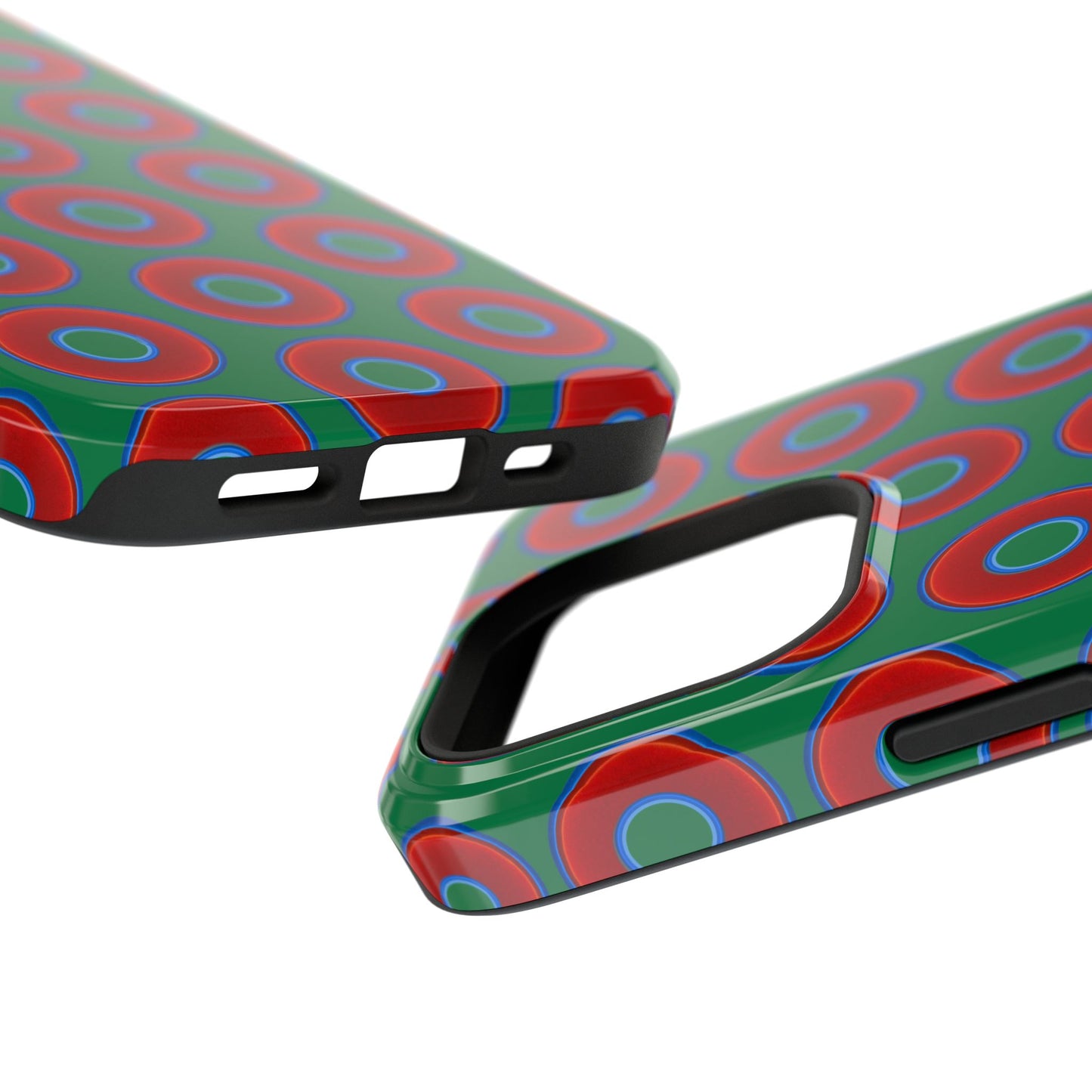 Impact-Resistant Lumpy Donut Case - red vivid donut print w/green background