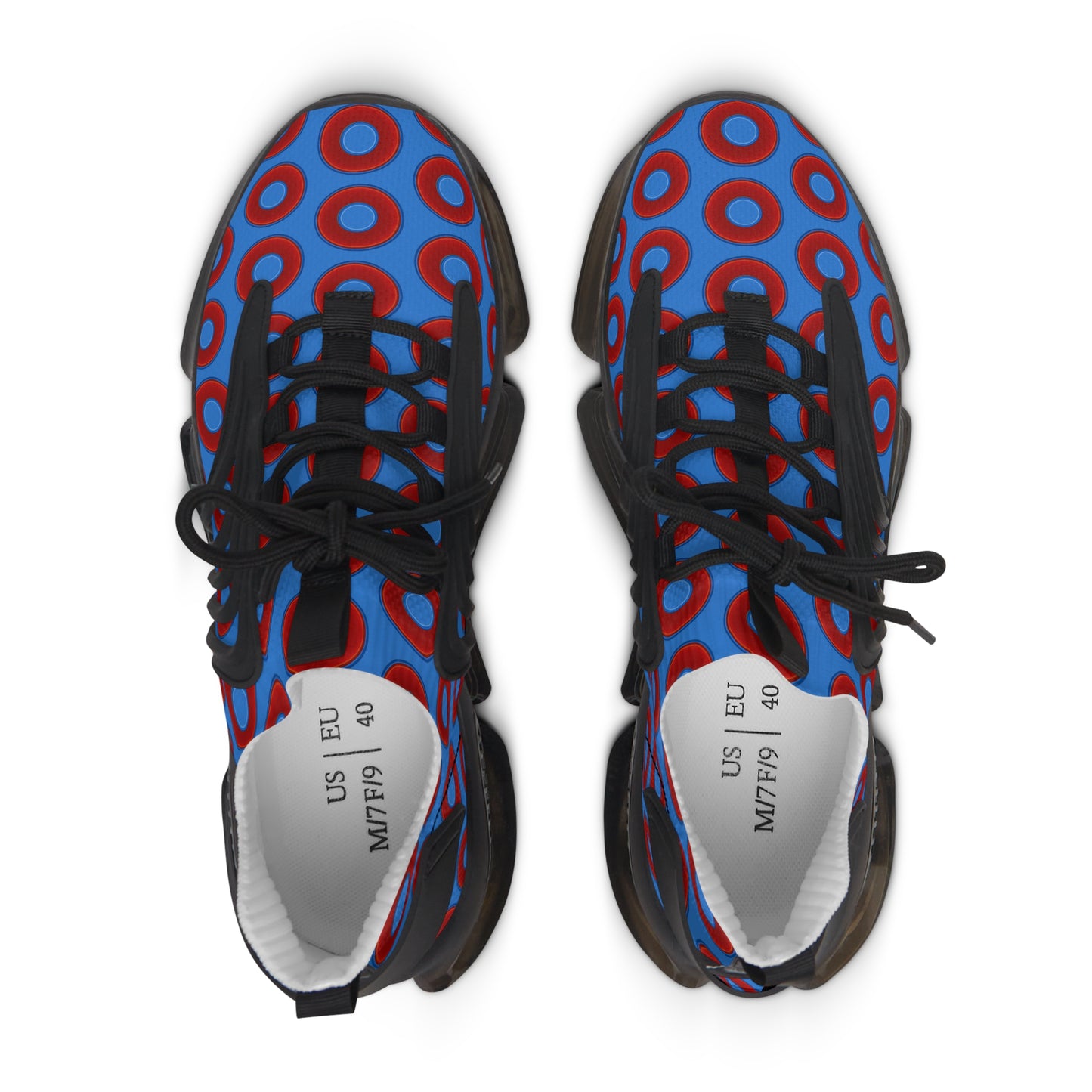 Women's Donut Kicks - red vivid donut print w/light royal blue background