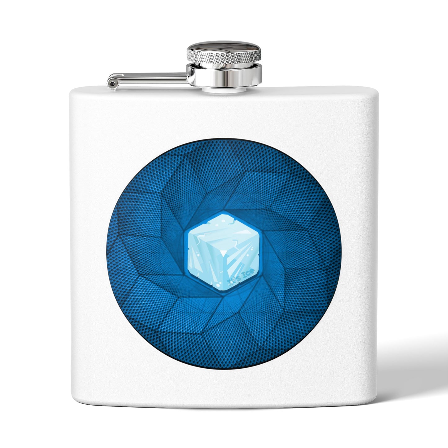 Lump's Donut Flask 6 oz -  "It's Ice... Cube's Donut Flask" - blue cubed donut - [*w/your choice of 6 backgrounds]