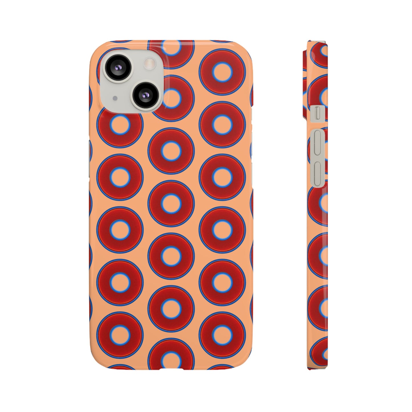 Lumpy Donut Snap Case - red vivid donut print w/peach background