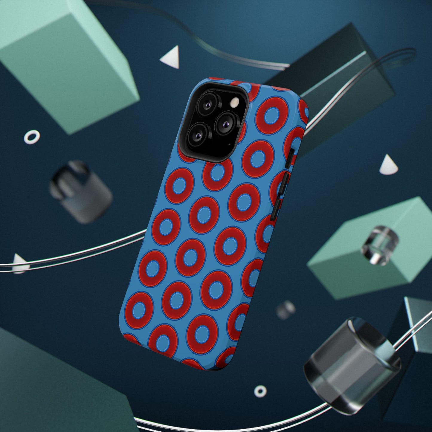 Impact-Resistant Lumpy Donut Case - red vivid donut print w/light steel blue background