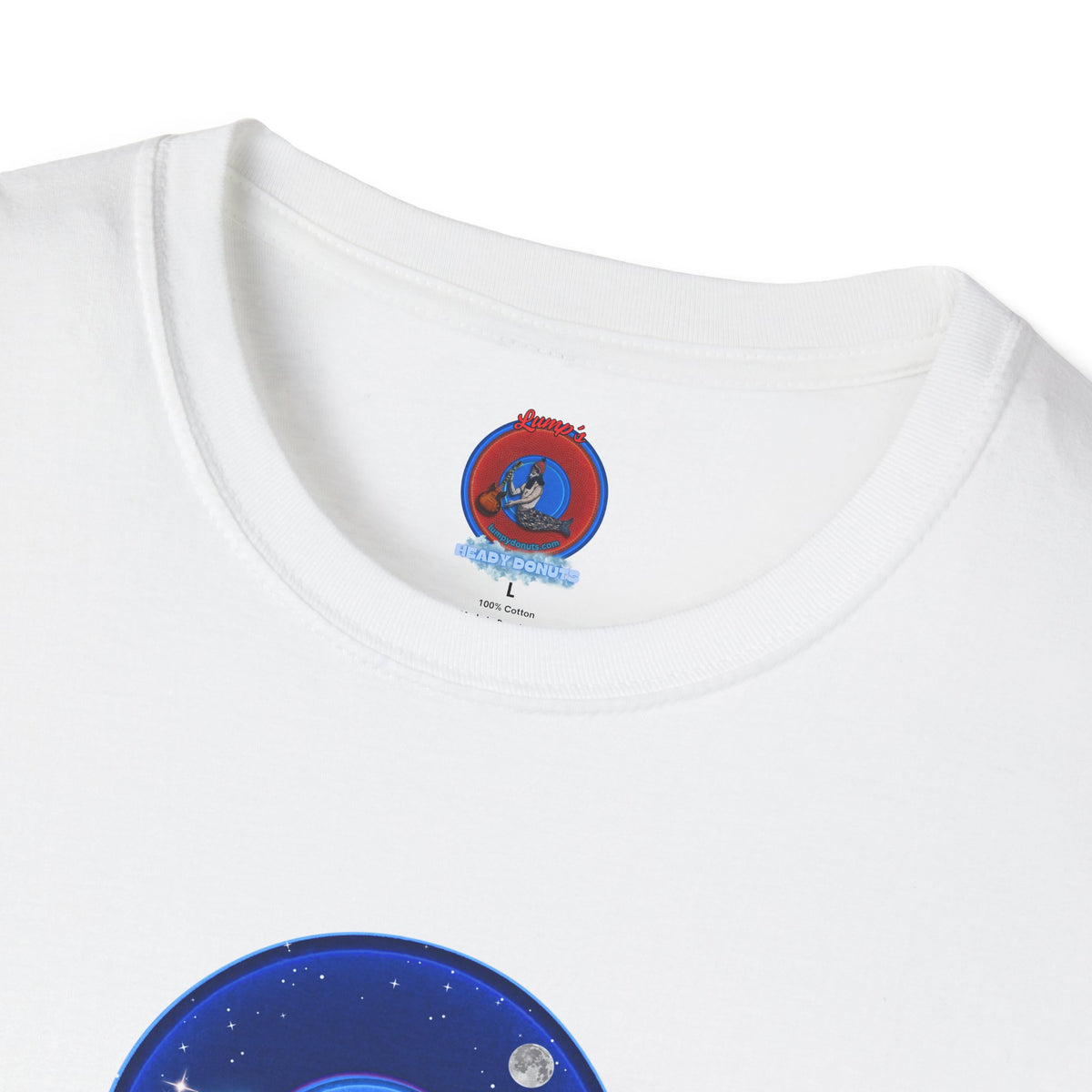 Classic Donut Tee - Unisex Soft-Style - "The Hopeful Waving Donut" - variant 2 - vivid blue donut
