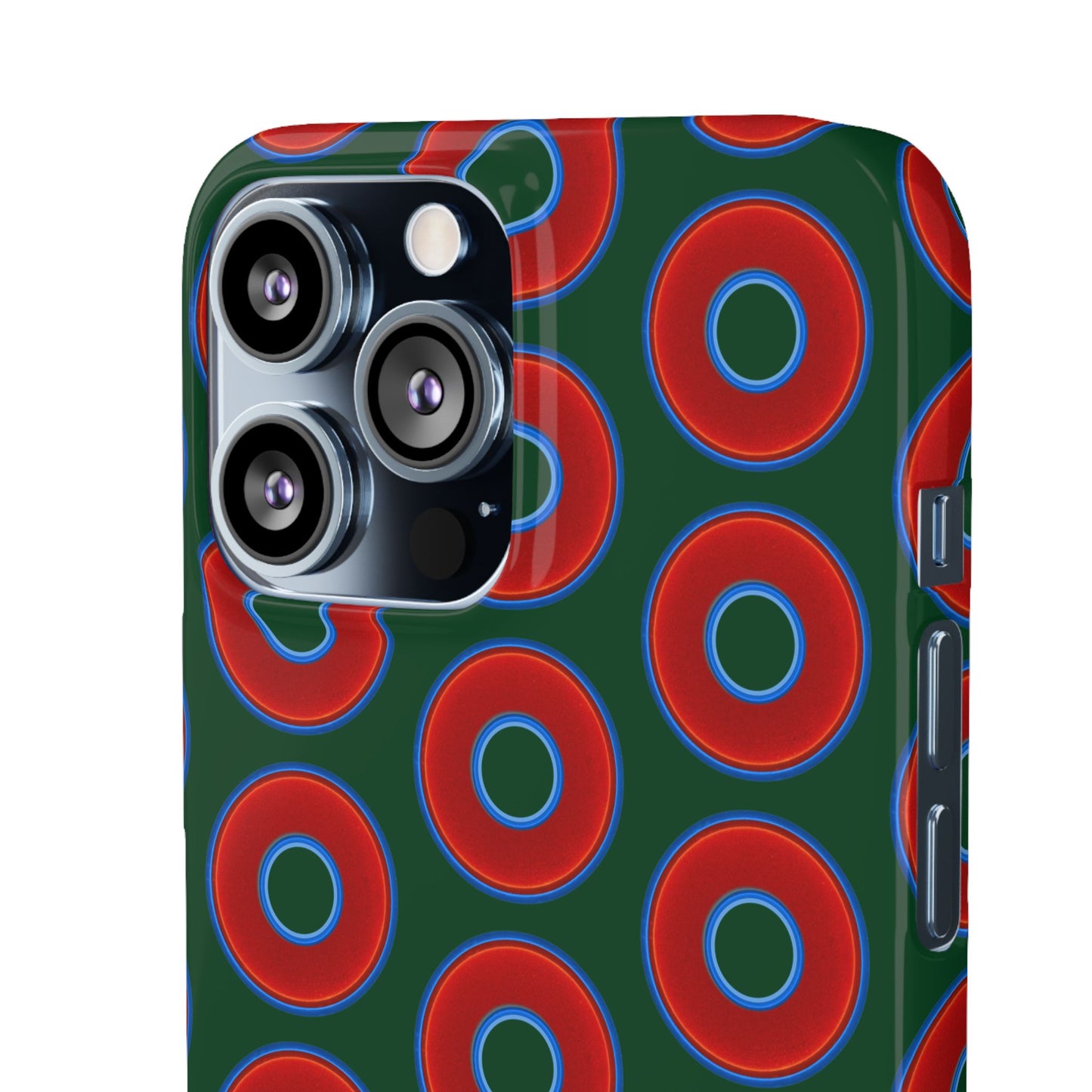 Lumpy Donut Snap Case - red vivid donut print w/deep pond green background
