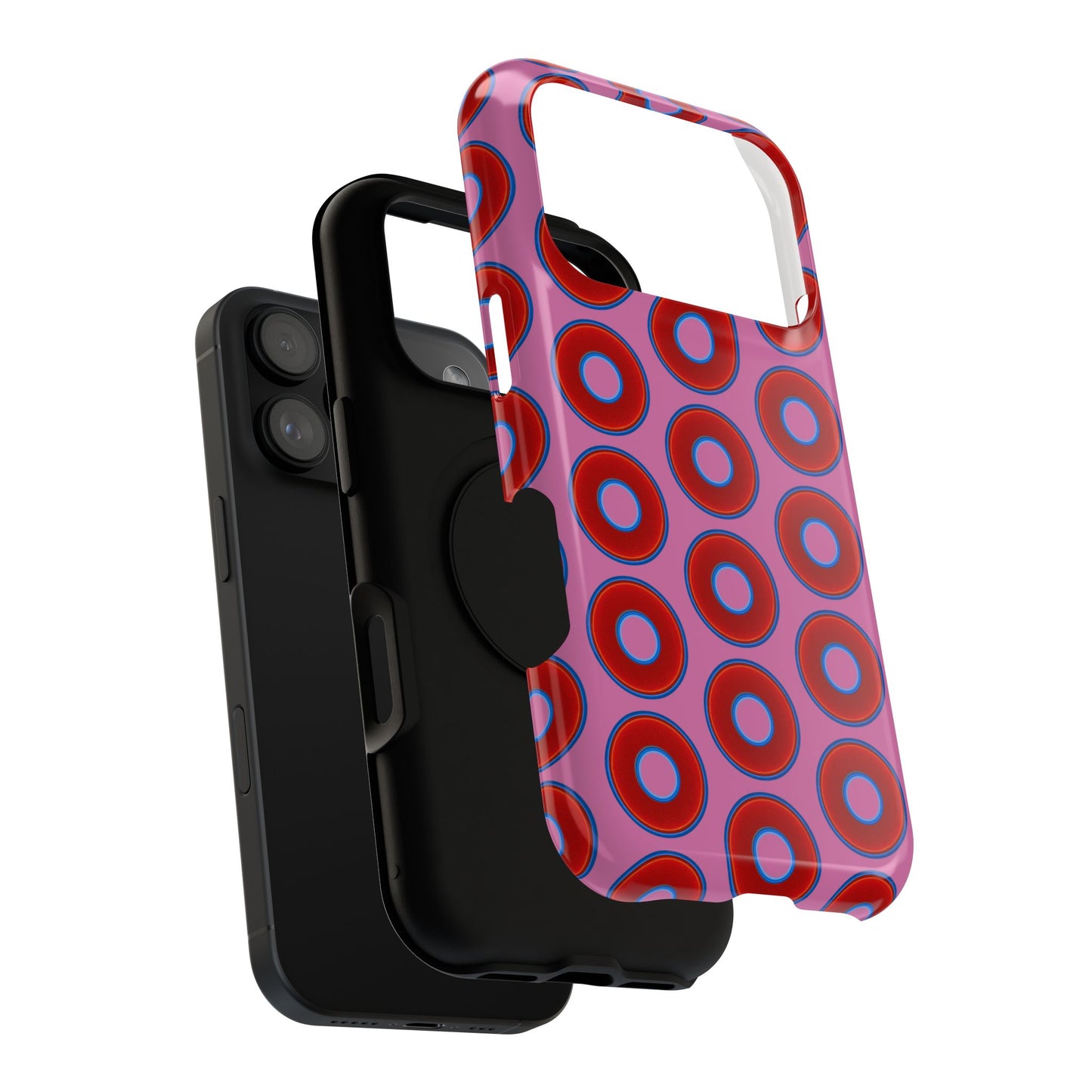 Impact-Resistant Lumpy Donut Case - red vivid donut print w/pink background