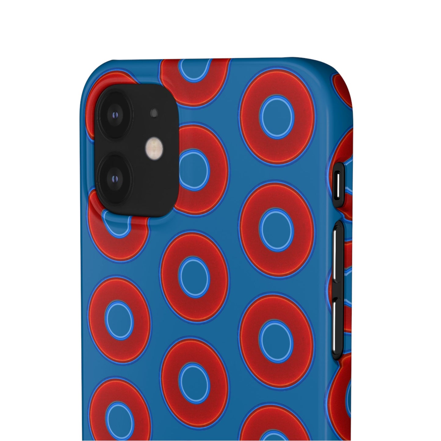 Lumpy Donut Snap Case - red vivid donut print w/wavy navy blue background